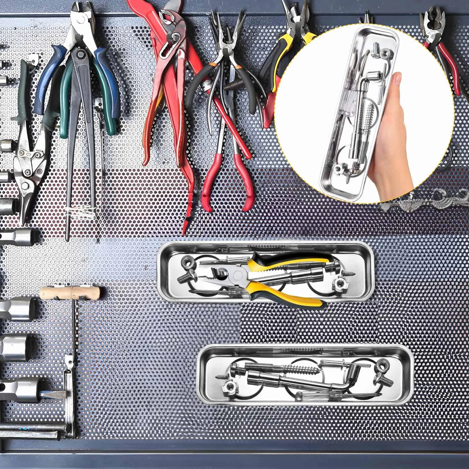 3 Pz Vassoio Magnetico in Acciaio Inossidabile, Vassoi Magnetici in Acciaio Inox, Vaschetta Magnetico per Dadi e Bulloni Utensili in Metallo Strumento (22,6 x 6,5 cm)