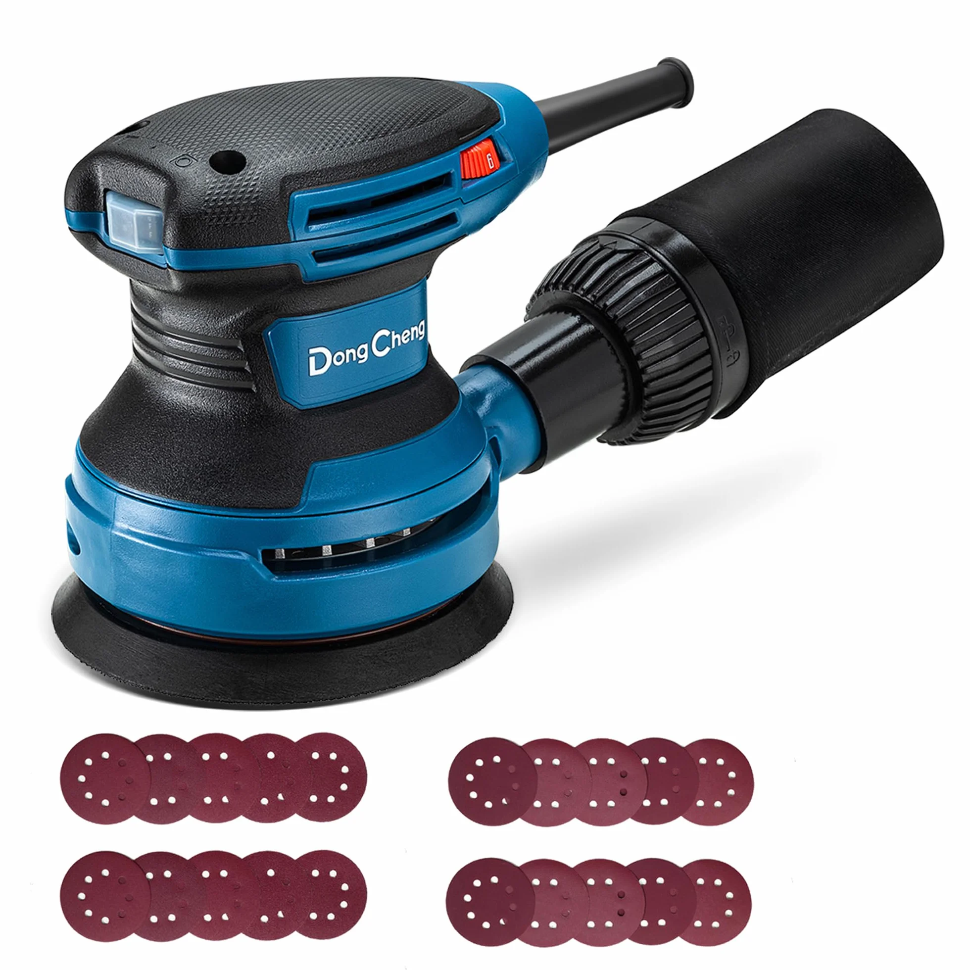 Dong Cheng Levigatrice eccentrica 380 W 125 mm 6 vel. 8000-12800 giri/min con depolveratore 20 dischi abrasivi