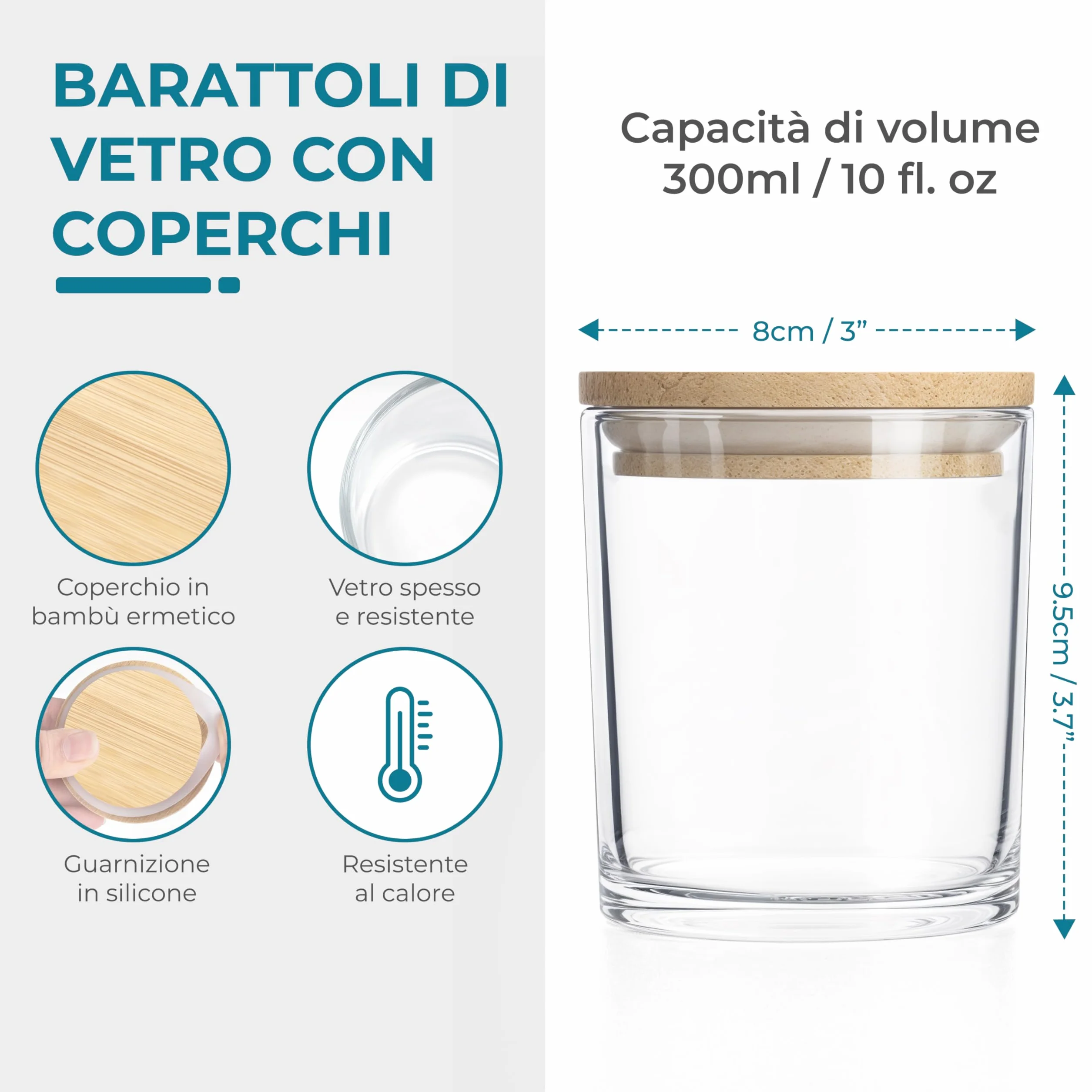 Winter Shore Barattolo di Vetro da 300 ml con Coperchio di Bambù (16 Pezzi) - Kit per Candele, Barattoli di Vetro Premium, Stoppini ed Etichette - Contenitori per Empty Candle