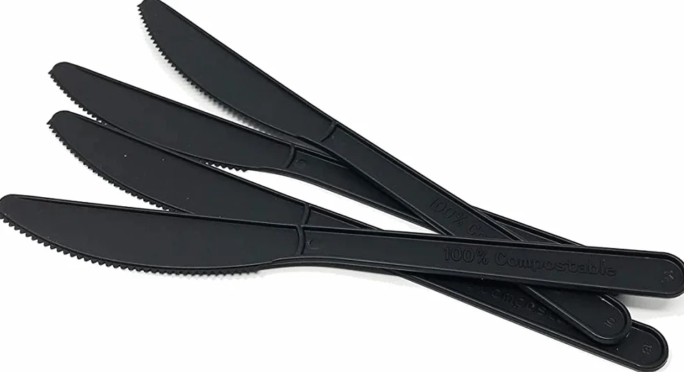 Coltelli CPLA neri 17 cm compostabili monouso posate fibra di zucchero