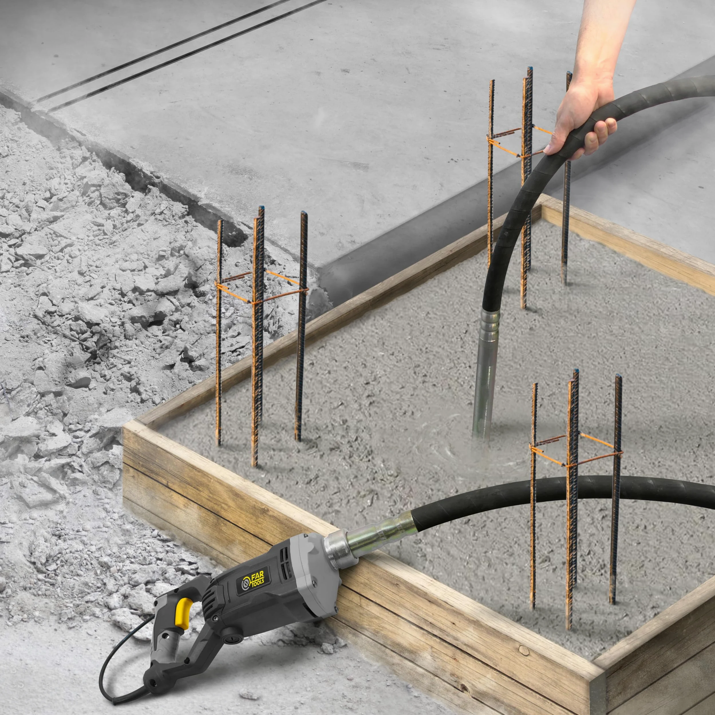 VB 1200 - Vibratore per calcestruzzo, 1200 W, con ago vibrante, lunghezza 1,25 m, diametro 35 mm, velocità 4200 giri/min