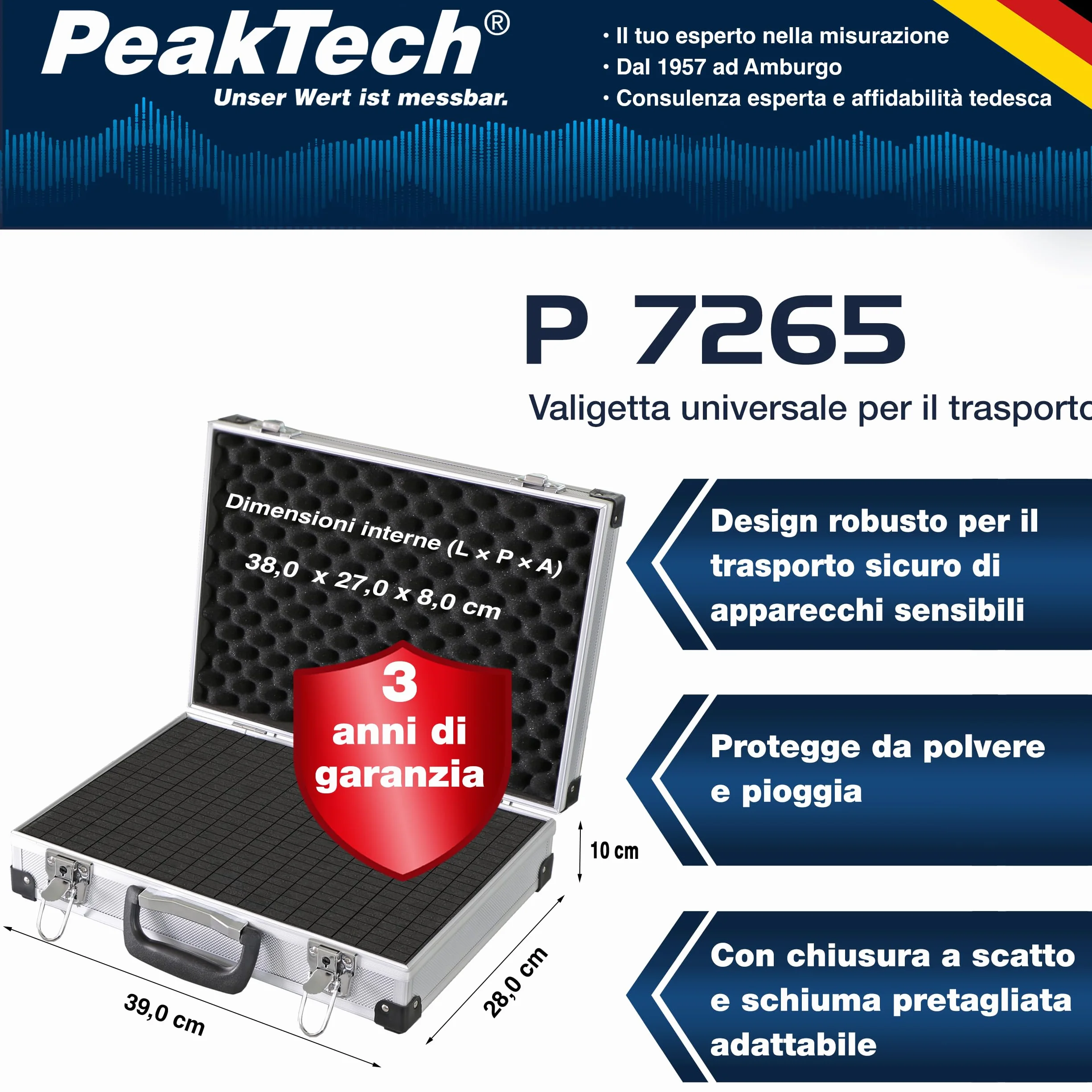 Peaktech 7265, Custodia Universale per Strumenti di Misura, 1, 390 x 280 x 100 mm