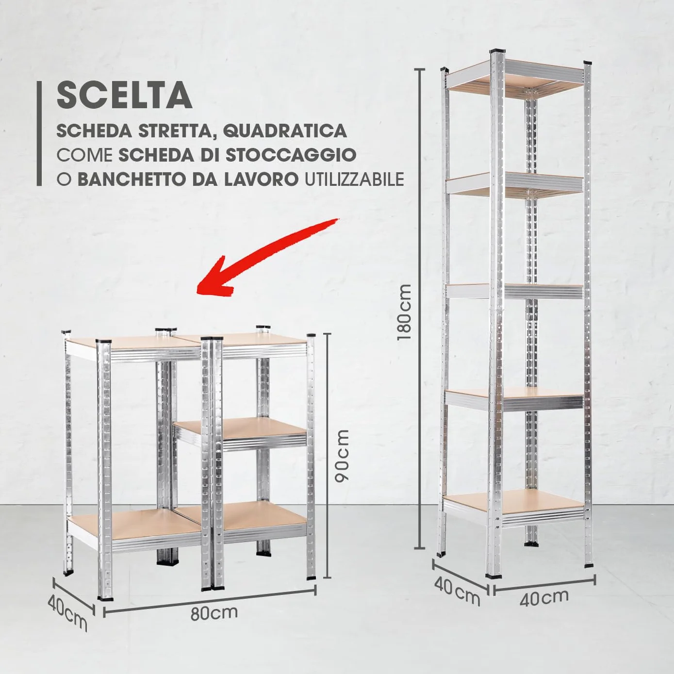 EASYmaxx Scaffale per carichi pesanti, 40 x 40 x 180 cm, portata 875 kg, 175 kg per livello, scaffale e banco da lavoro, scaffale per cantina, garage, sala hobby, officina, 13584