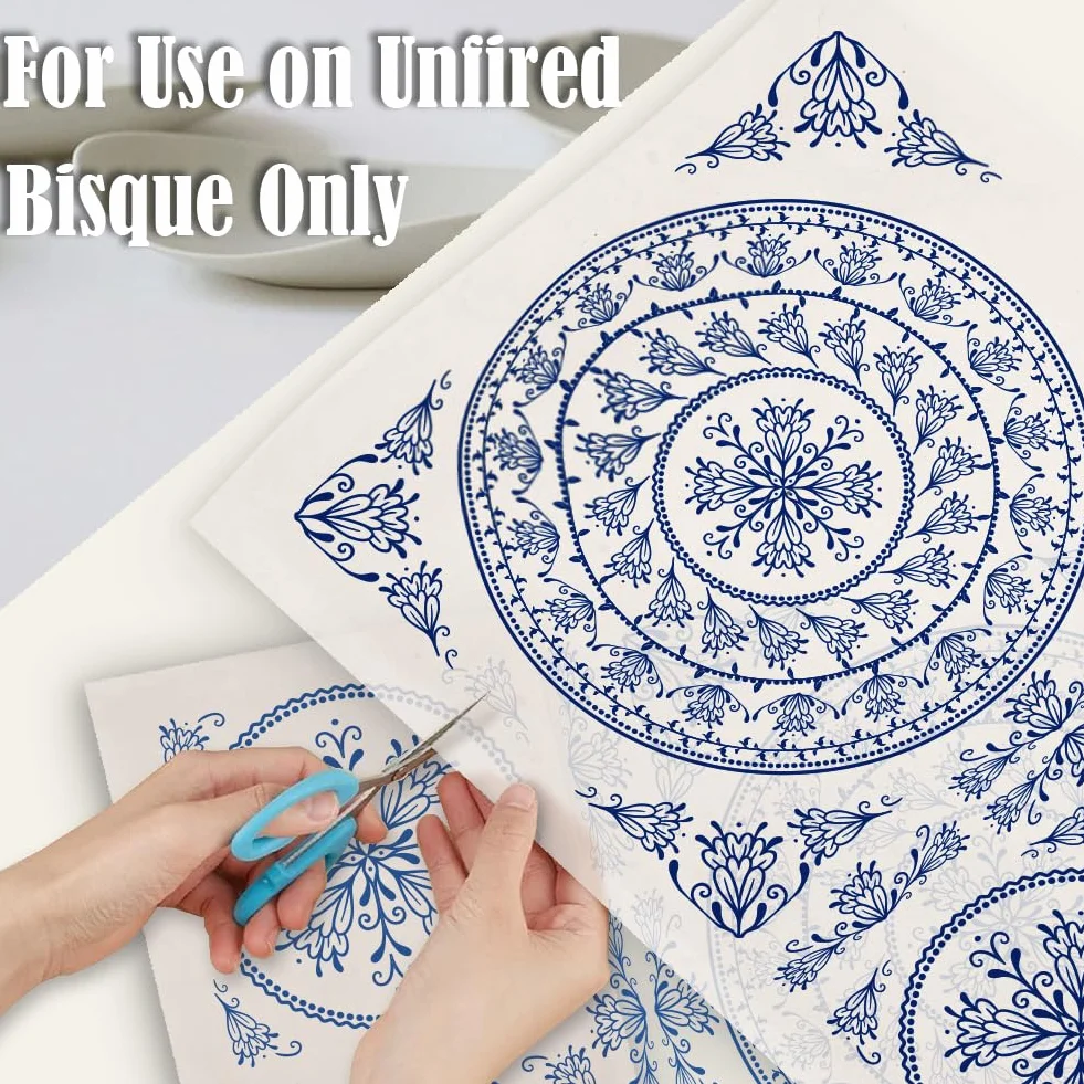 SUPERDANT 5 pz. Adesivi per Trasferimento di Fiori Sotto Smalto con Motivo Floreale per Ceramica Decalcomanie In Ceramica Carta per Sotto Smalto Blu 52x37cm