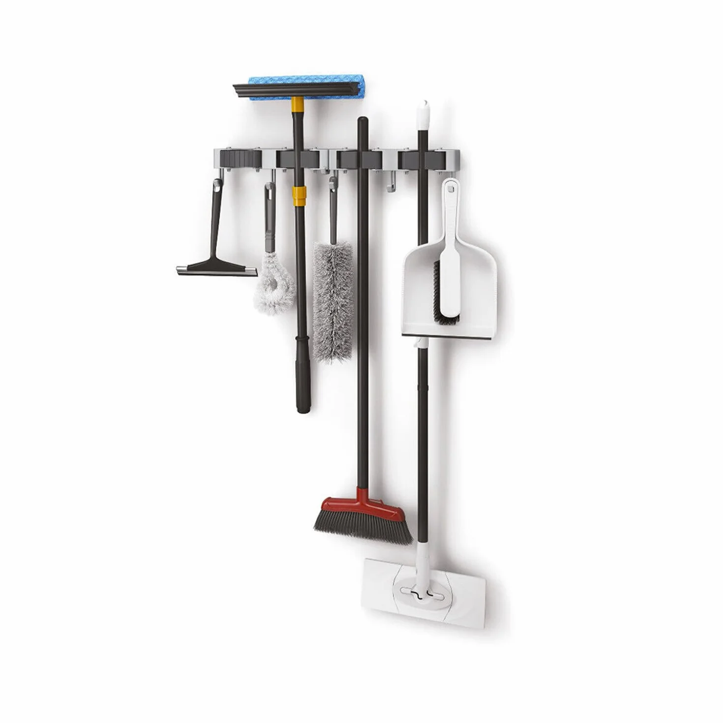 Avilia Set 2 Organizer Scope, Stracci e Spazzole da Parete - Supporto Porta Attrezzi per Pulizie con 3 Ganci, in Plastica e Silicone, 22x6x7cm, Grigio e Nero