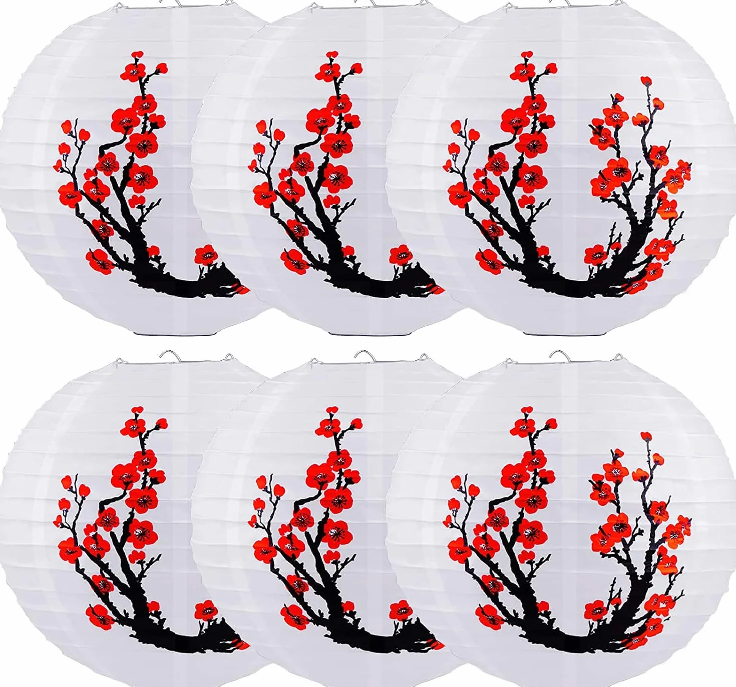 Lanterne Cinesi a Sfera di Carta Fiori di Ciliegio Decorazioni per Festa di Nozze Rosso