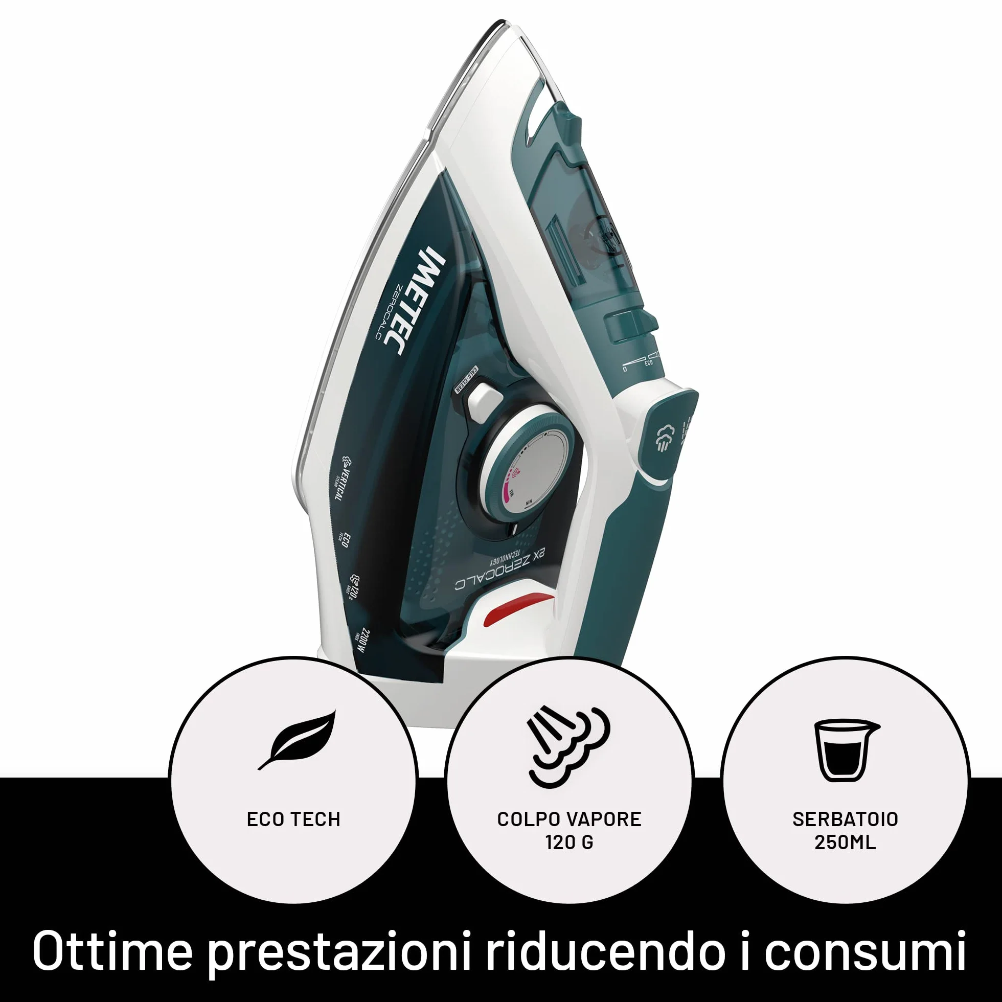 Imetec ZeroCalc Z1 2500 Ferro da Stiro a Vapore 2200 Watt Piastra Acciaio Inox Colpo Vapore 120 g
