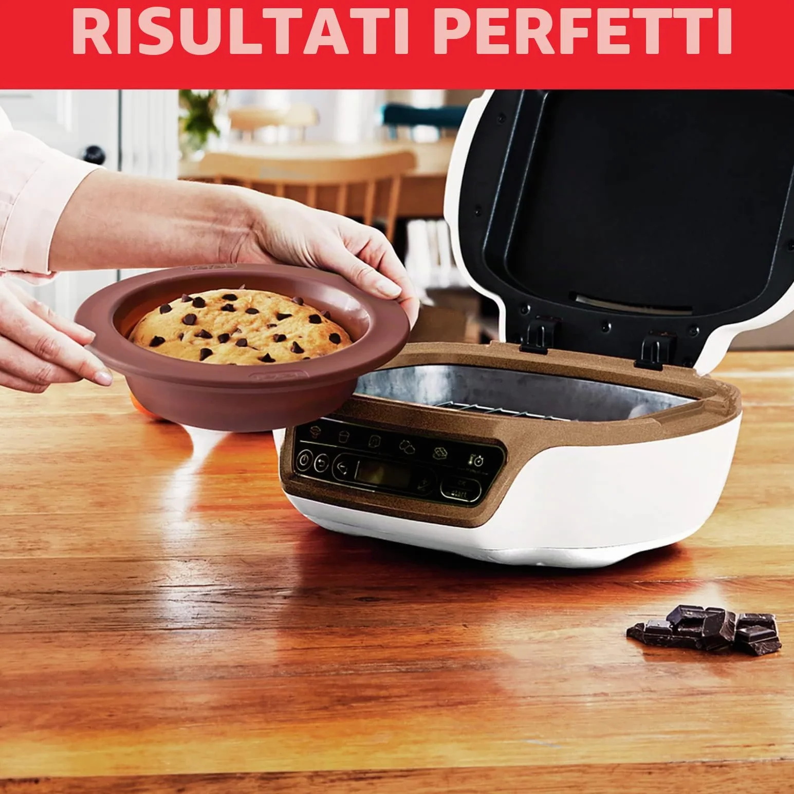 Tefal Macchina per torte, 5 programmi automatici per la regolazione, 1 modalità manuale, 3 stampi flessibili, 1 grande stampo in acciaio rivestito, compatibile con stampi Crispybake, Cake Factory+
