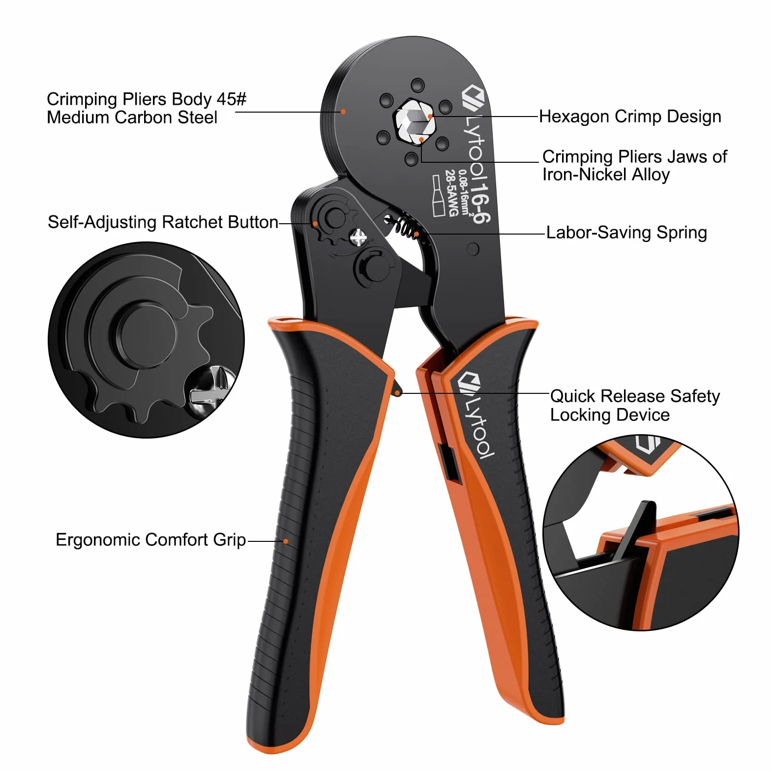 Lytool Pinza Crimpatrice 0.08-16 mm², Pinza Crimpatrice Esagonale per Cavi Elettrici,Crimpatrice Capicorda Elettrica per Cavo Elettrici,Manutenzione del Elettrico,Utensili Elettrici per Uso Domestico