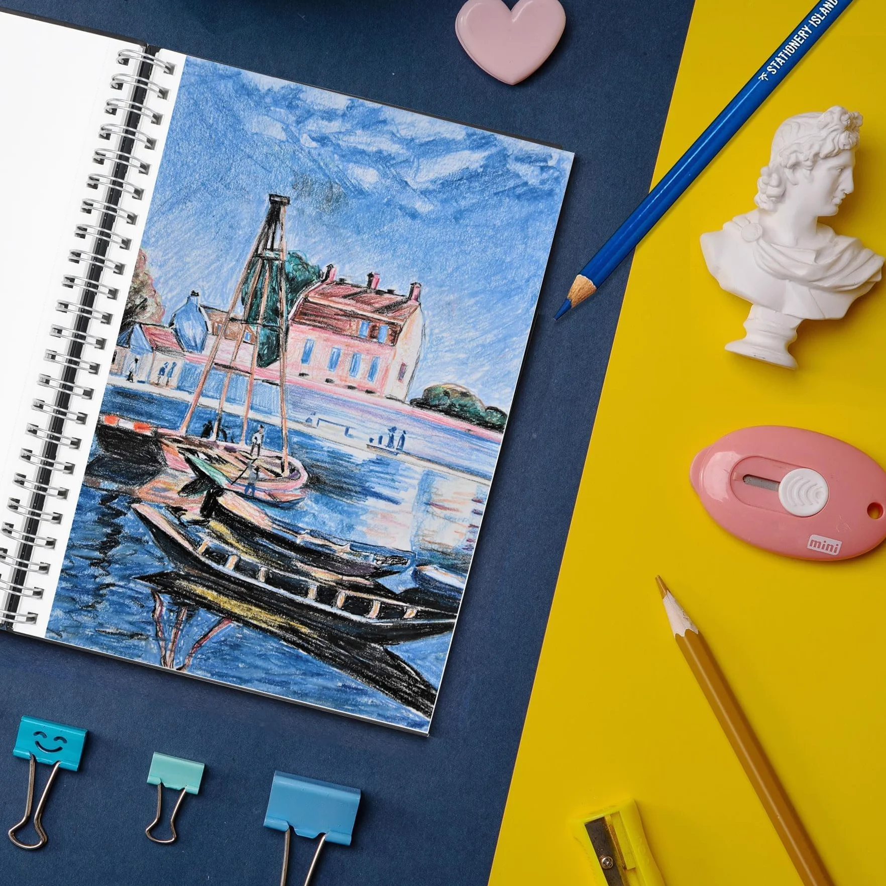 STATIONERY ISLAND Quaderno per schizzi A4 Copertina rigida, Cartuccia spessa 200 gsm Quaderno per schizzi, Blocco per schizzi A4 con rilegatura a spirale, Quaderno artistico 50 fogli / 100 pagine