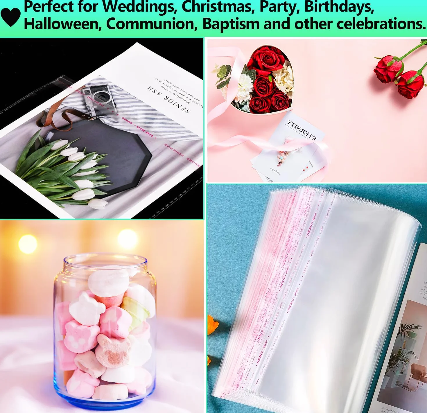 Flimflim Bustine Confetti Trasparenti Sacchetti Cellophane, 18x26cm 100pz