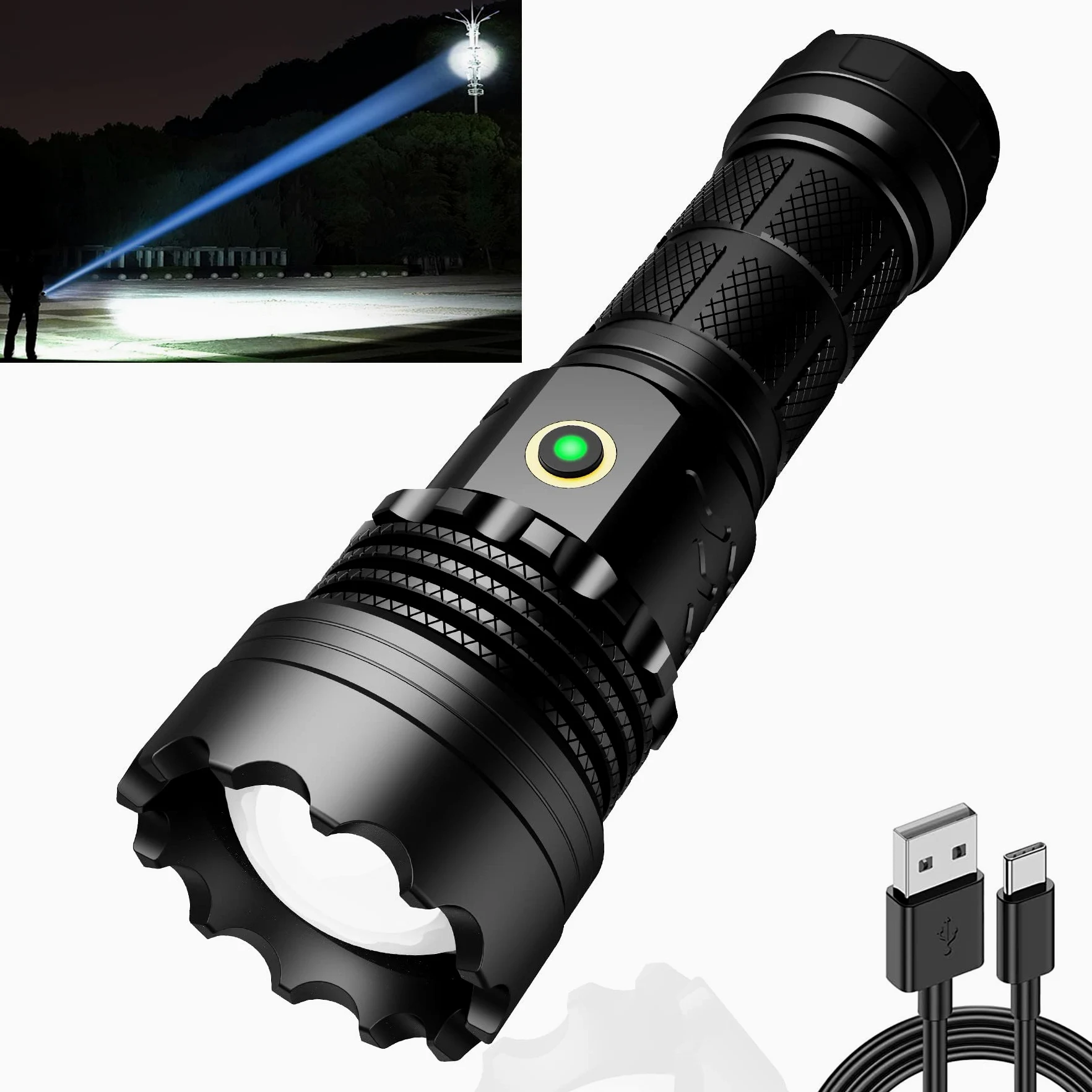 ASORT 【3km di raggio estremo】 torcia led potente professionale 30000 lumen, ricaricabile torcia, IPX67 impermeabile, 5 modalità di luce per campeggio, escursionismo, emergenze (1 * 26650 batteria)
