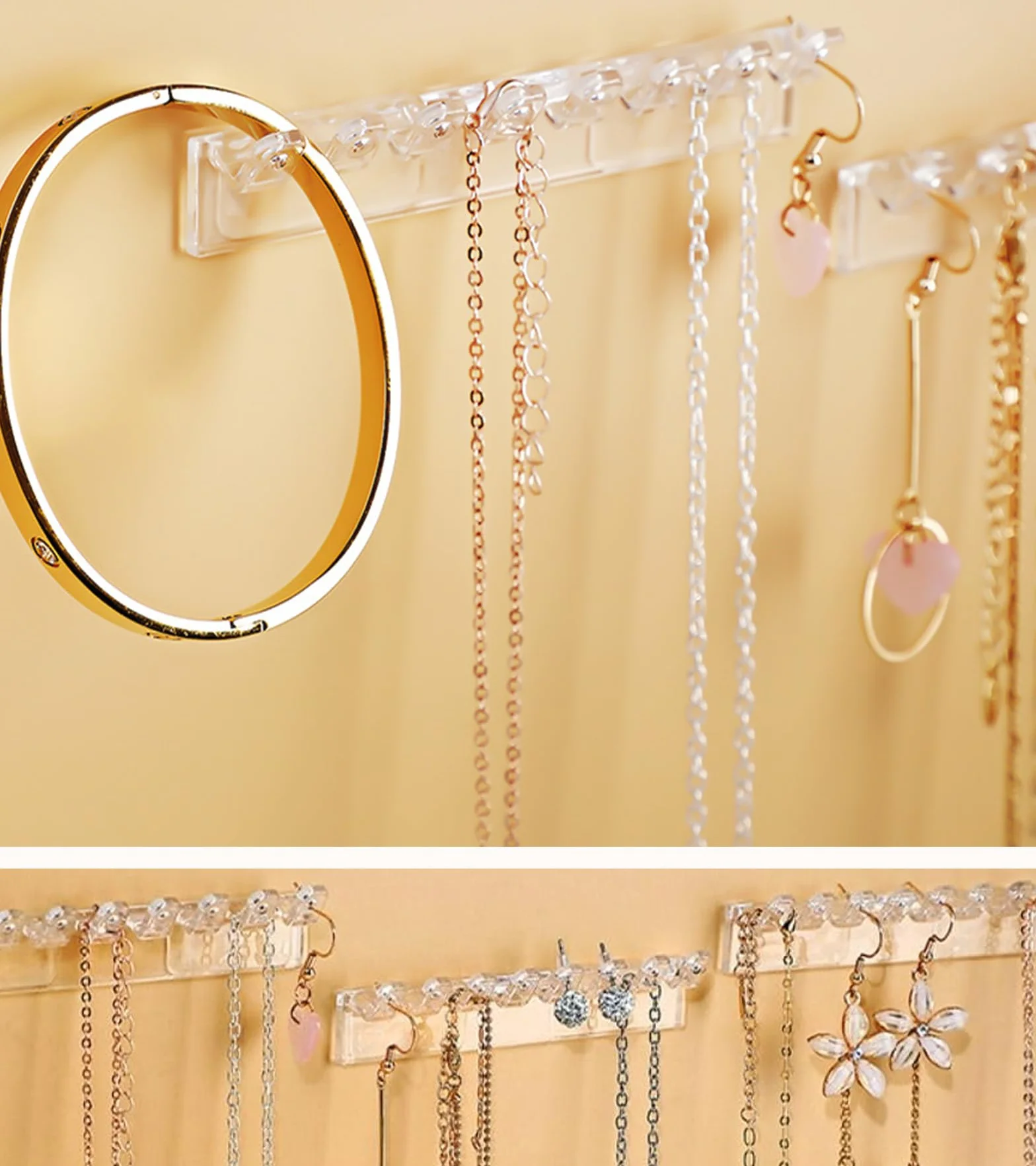 Porta Collane Autoadesivo 3 Pezzi Organizer Gioielli Trasparente Acrilico Portaorecchini Anelli Bracciali Orecchini