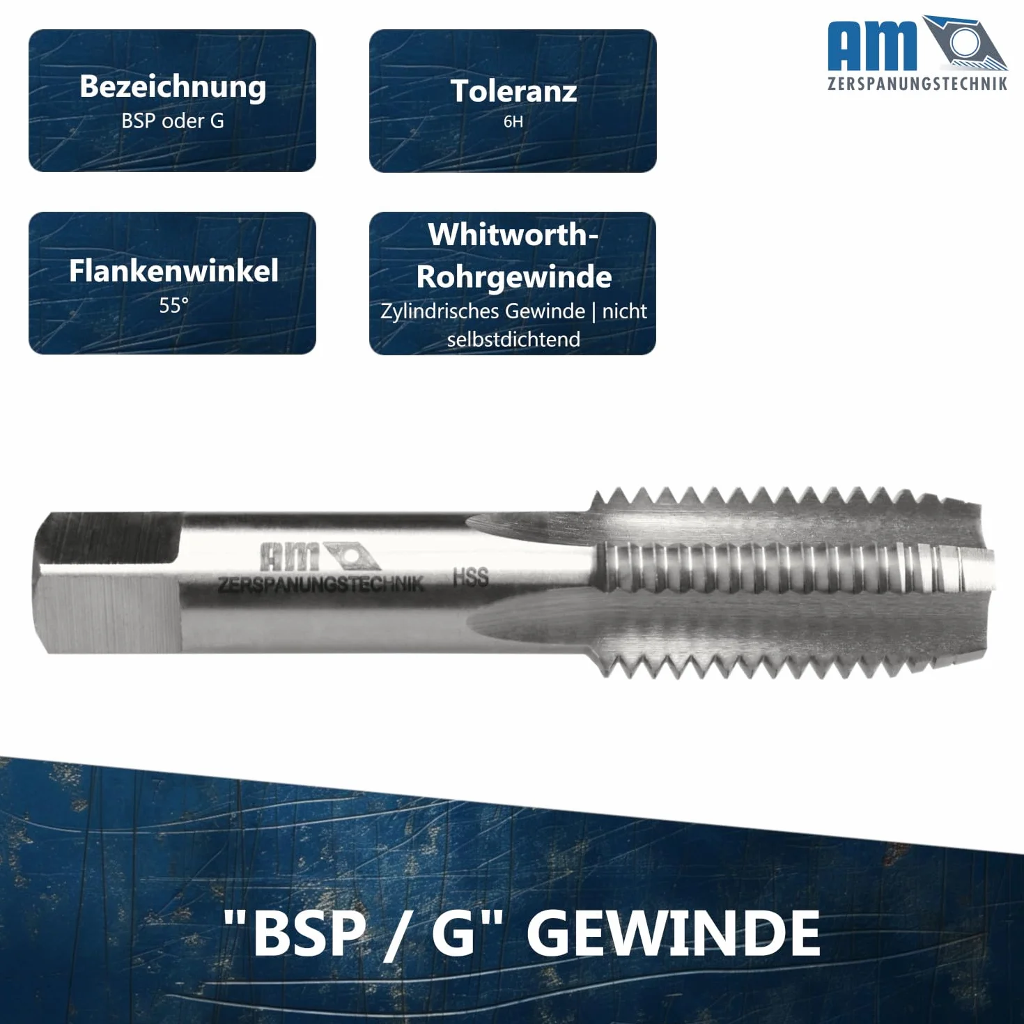 Maschio per filettatura G1/8 | Filettatura gas standard inglese | Filettatura tubo HSS | Filettatura tubo Whitworth G | Maschio per filettatura a taglio singolo gas - G (BSP) 1/8