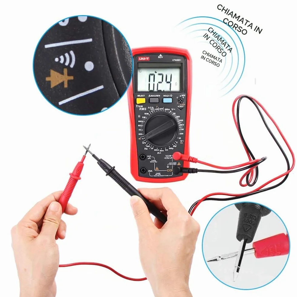 UNI-T UT890D+ Multimetro Digitale True RMS Tensione di Corrente DC/AC (Distinguere tra Cavo Fase e Neutro)