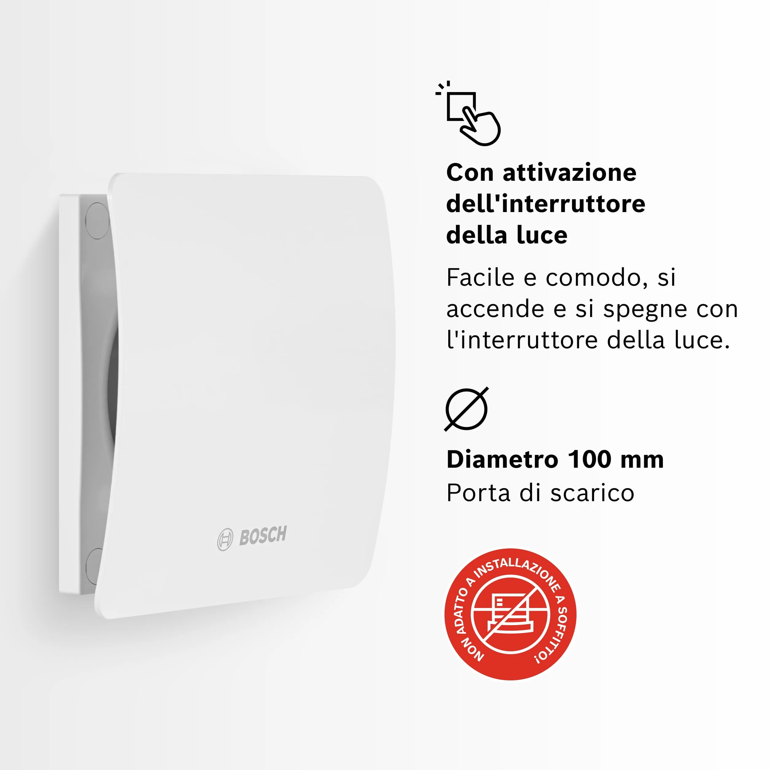 Bosch Ventilatore da Bagno 1500 W 100mm Aspiratore per Toilette Antimuffa Umidità