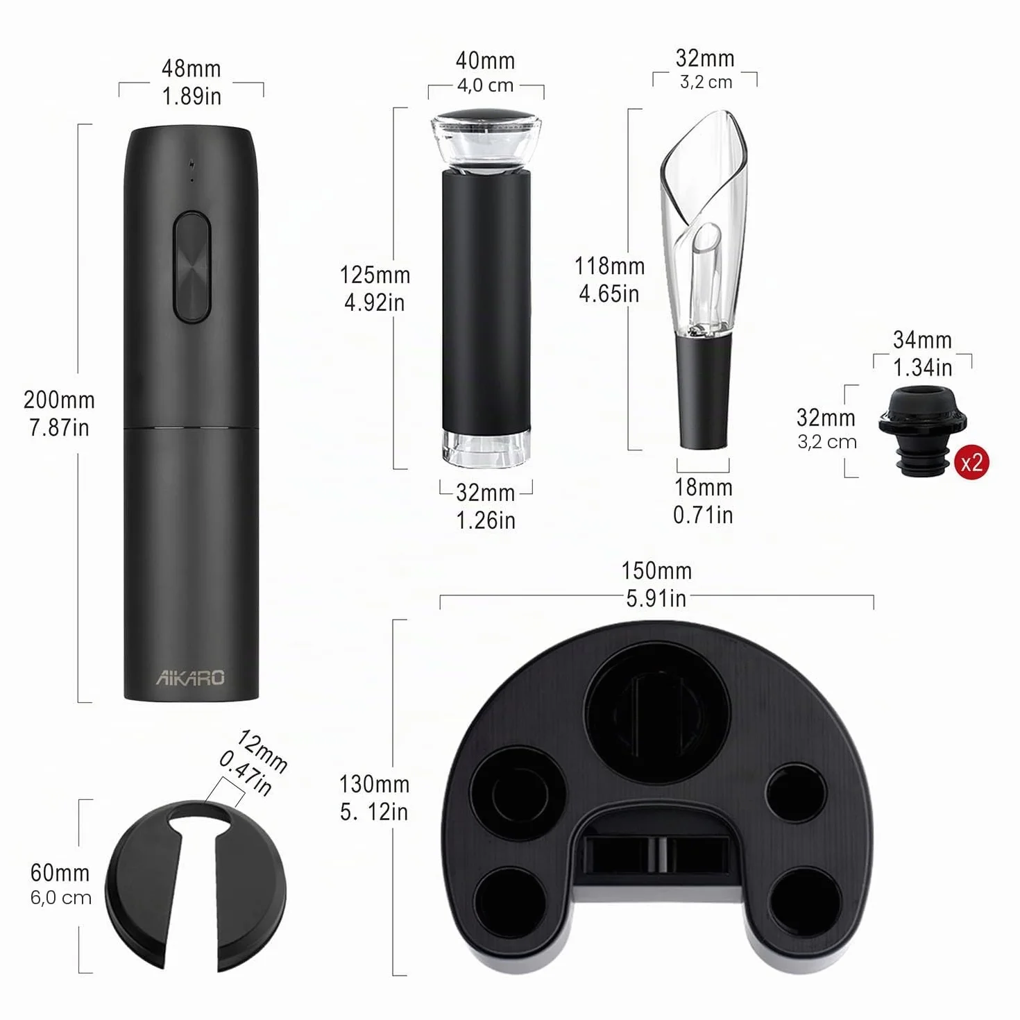 AIKARO - Cavatappi Elettrico Apribottiglie Elettronica Automatico per Vino, Ricaricabile (Set C)