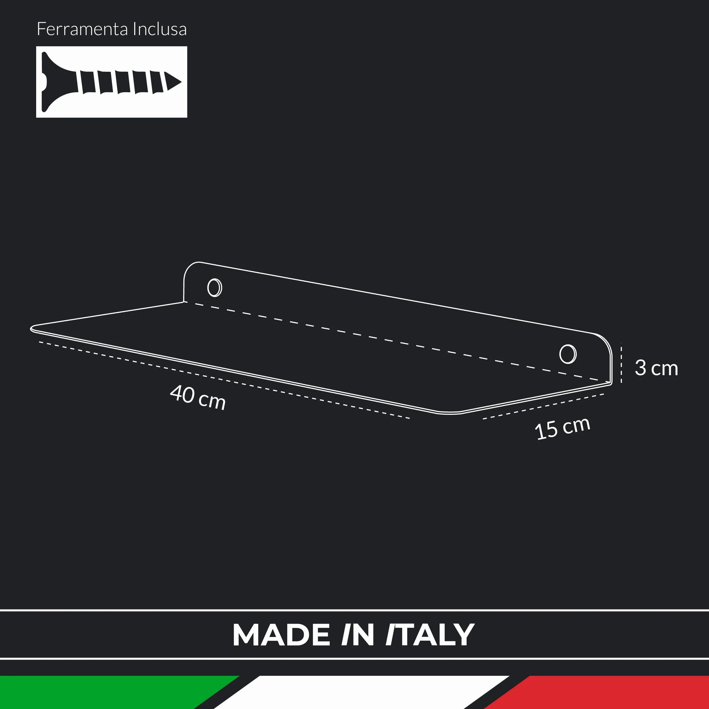 Steelnovo | Zeno, Mensola da Parete in Metallo Verniciato, Mensola da Muro Portaoggetti, 40x3x15 cm, Colore Bianco, Design Minimal e Moderno, Scaffale da Muro, Made In Italy