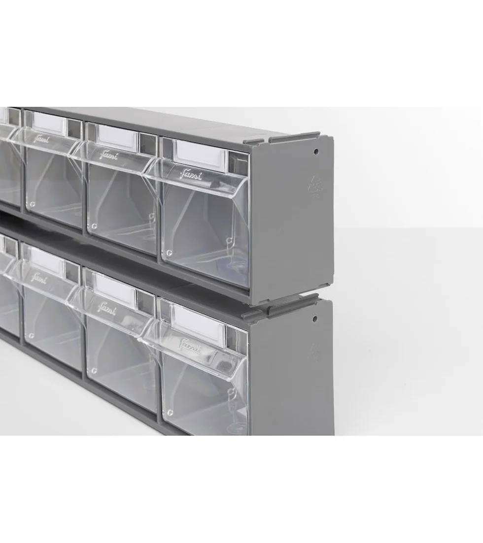 Fami - Cassettiera Porta Minuteria da Muro, Scaffali e Carrelli per Garage, Officina e Magazzini, 6 Cassetti Trasparenti Visual Box, Pannello Porta Viti e Bulloni, Dimensioni: 60 x 9,6 x 11,2 cm