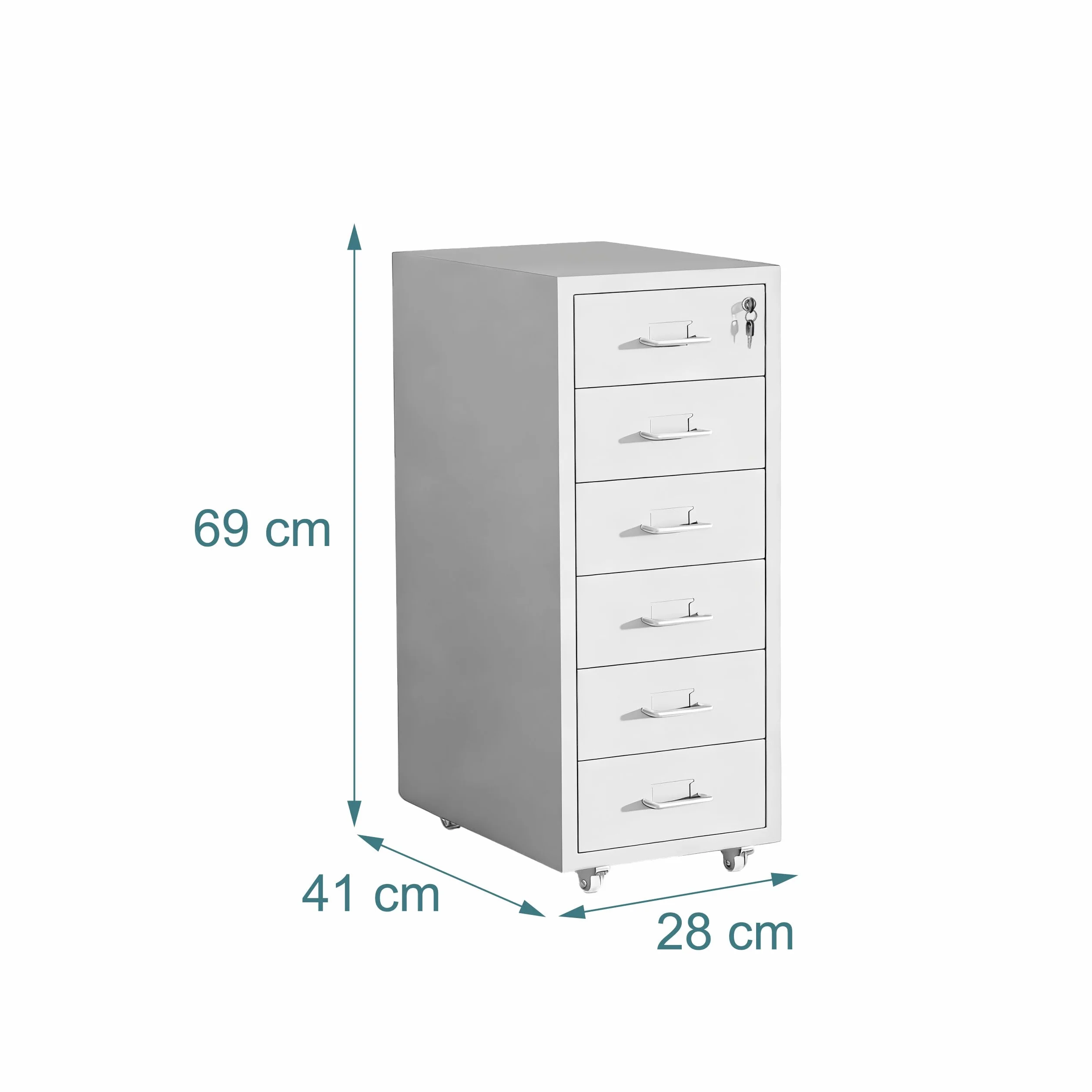 Relaxdays cassettiera in Metallo con 6 cassetti, chiudibile a Chiave, Misura 69x28x41 cm, Bianco