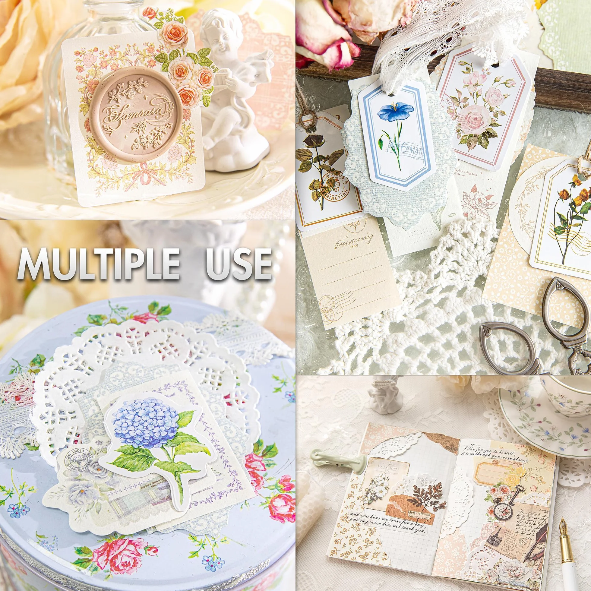 Kit Scrapbooking Vintage 400 Pezzi – Carta Scrapbooking e Adesivi Floreali per Album, Diario, Bullet Journal e Collage – Scrapbooking Accessori con Stickers Aesthetic, Fai da Te e Artigianato Creativo