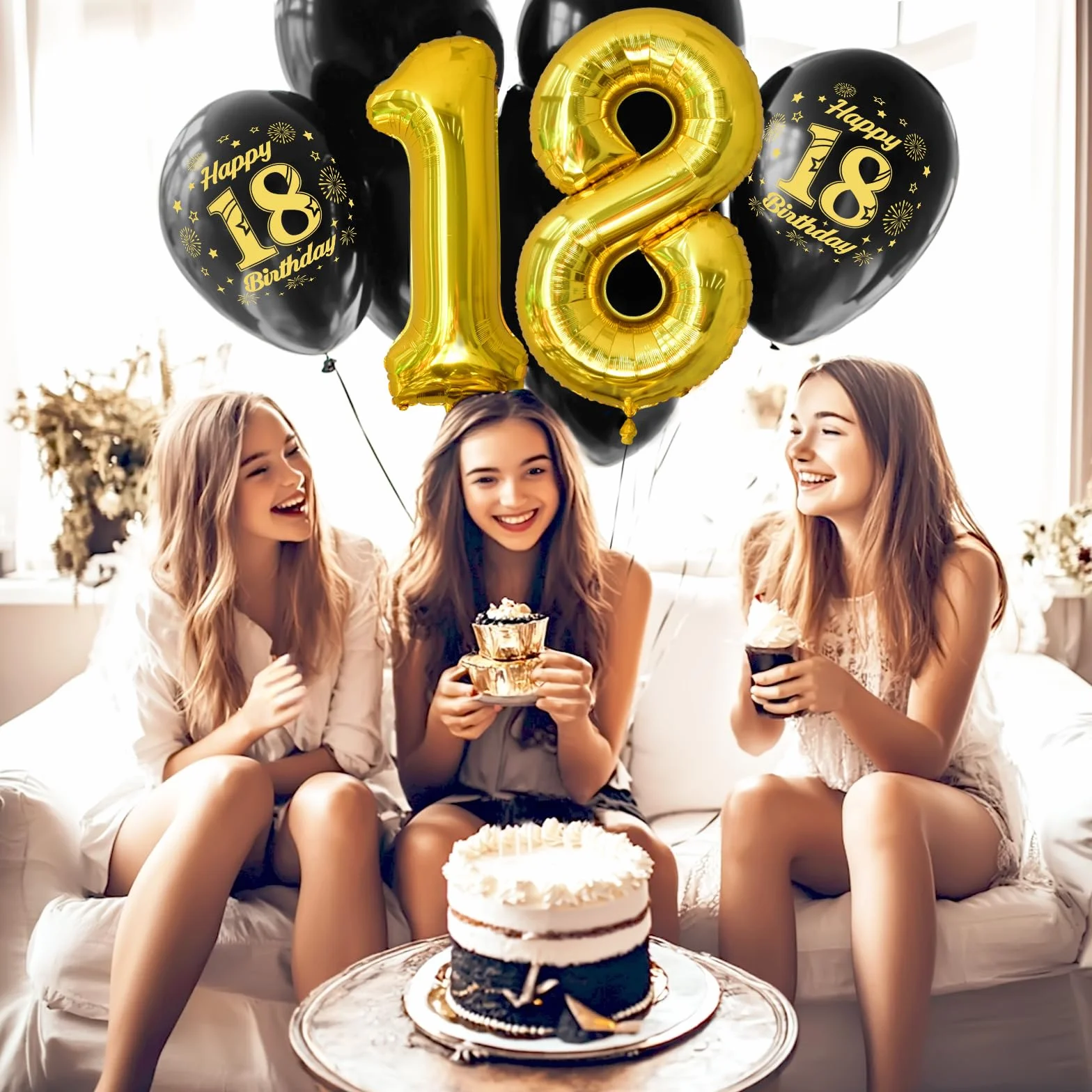 Decorazioni per 18° Compleanno, Kit Arco Palloncini Oro Nero con Numero 18 e Striscione