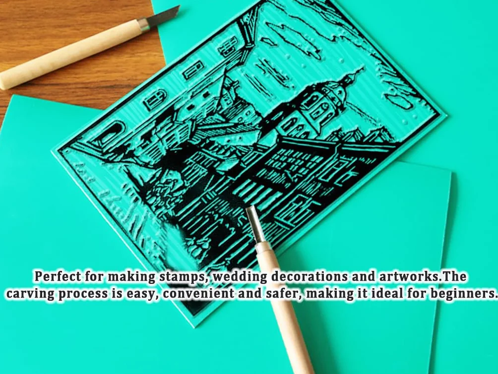 Linoleum Incisione 5PCS Blocchi per Intaglio Timbro Gomma Morbida Stampa, 1 Rullo 1 Ma Lian 3 Utensili da Intaglio (2A4+A5+2A6)