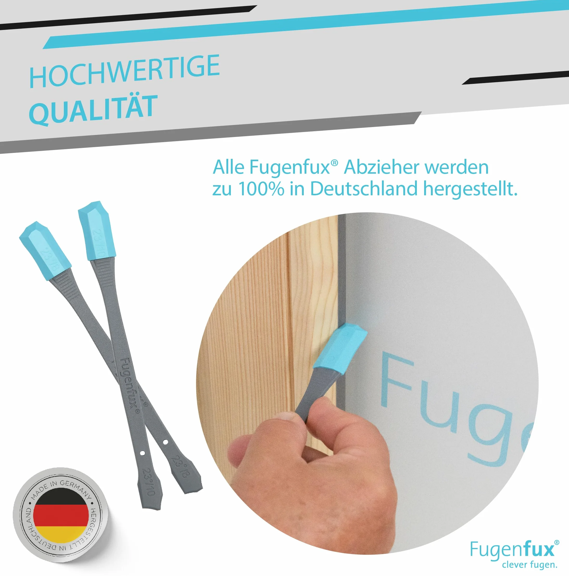 FUGENFUX® G&A 23° vetro e giunti di collegamento, estrattore per fughe piatte, set da 2 con dimensioni da 8 mm e 10 mm, punta magica rivoluzionaria per punti stretti
