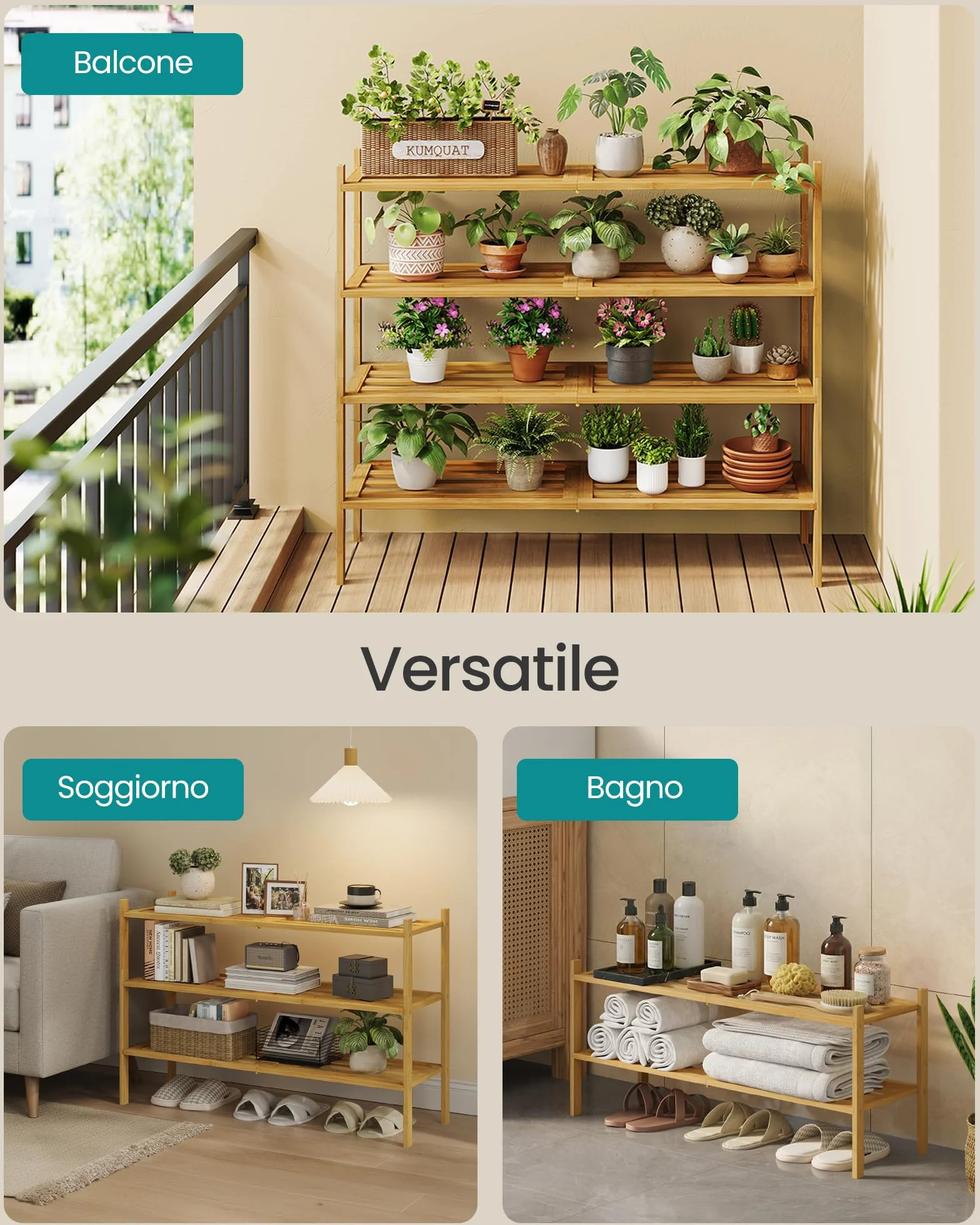 SONGMICS Scarpiera in Bambù, 3 Ripiani, Impilabile, Slim, Scaffale per Ingresso Soggiorno Camera da Letto Garage, per 12-16 Paia di Scarpe, 25 x 70 x 51,5 cm, Colore Naturale LBS053YL01