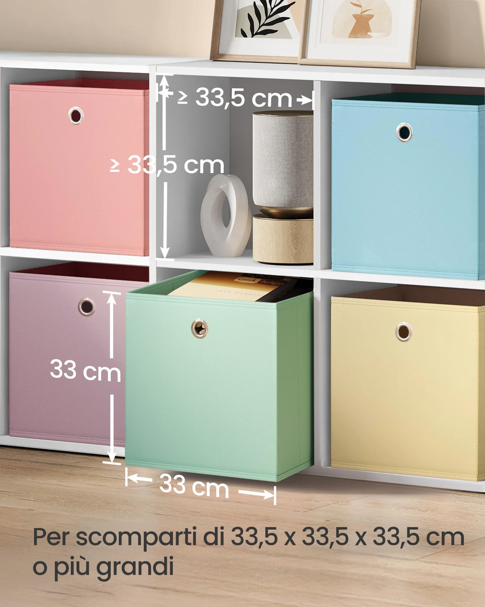 SONGMICS Set di 6 Contenitori in Tessuto Pieghevoli 33x33x33 cm per Armadi a Cubo Organizer Colorati