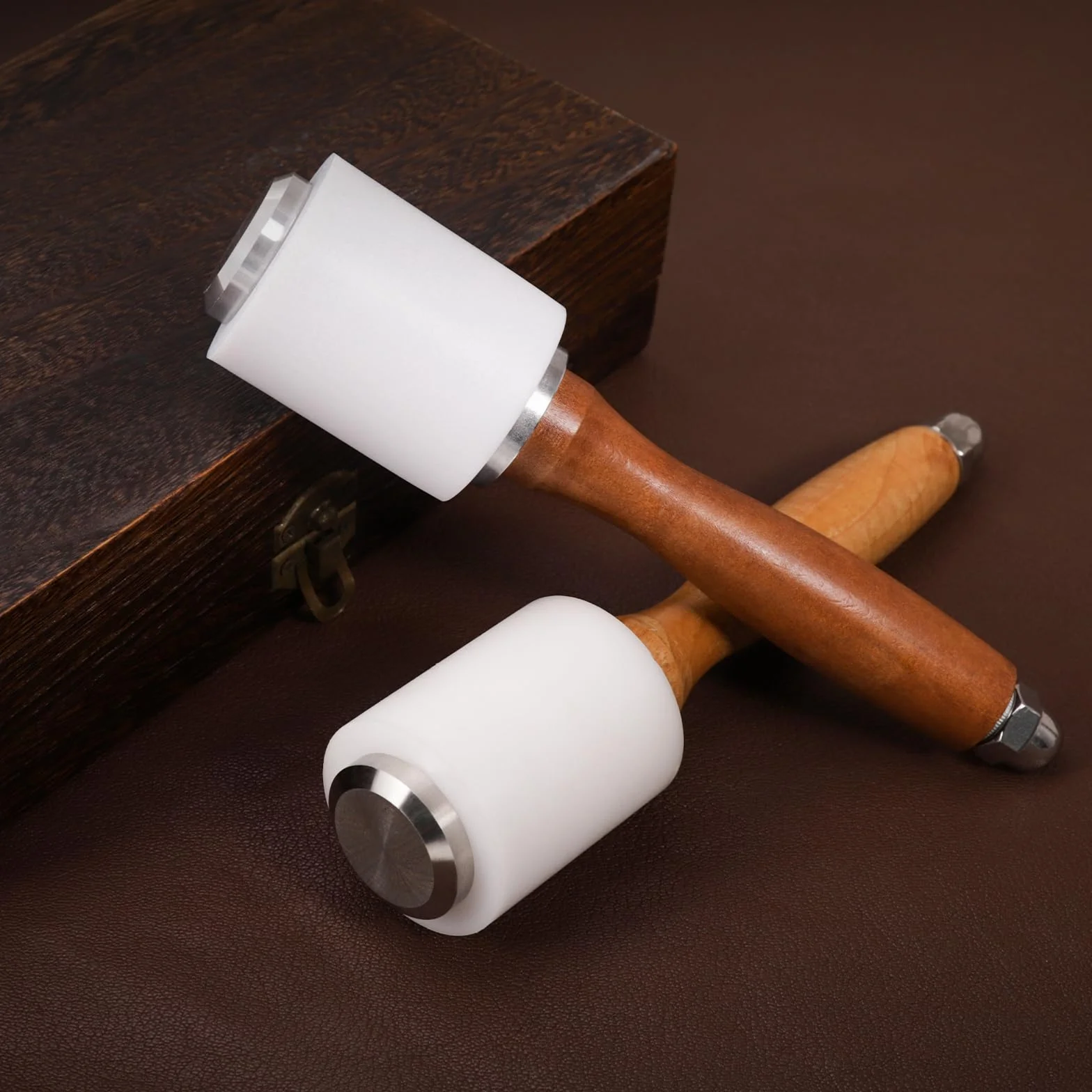 WUTA Martello da intaglio in pelle, 460 g, in nylon, manico in legno, strumento fai da te per artigianato in pelle