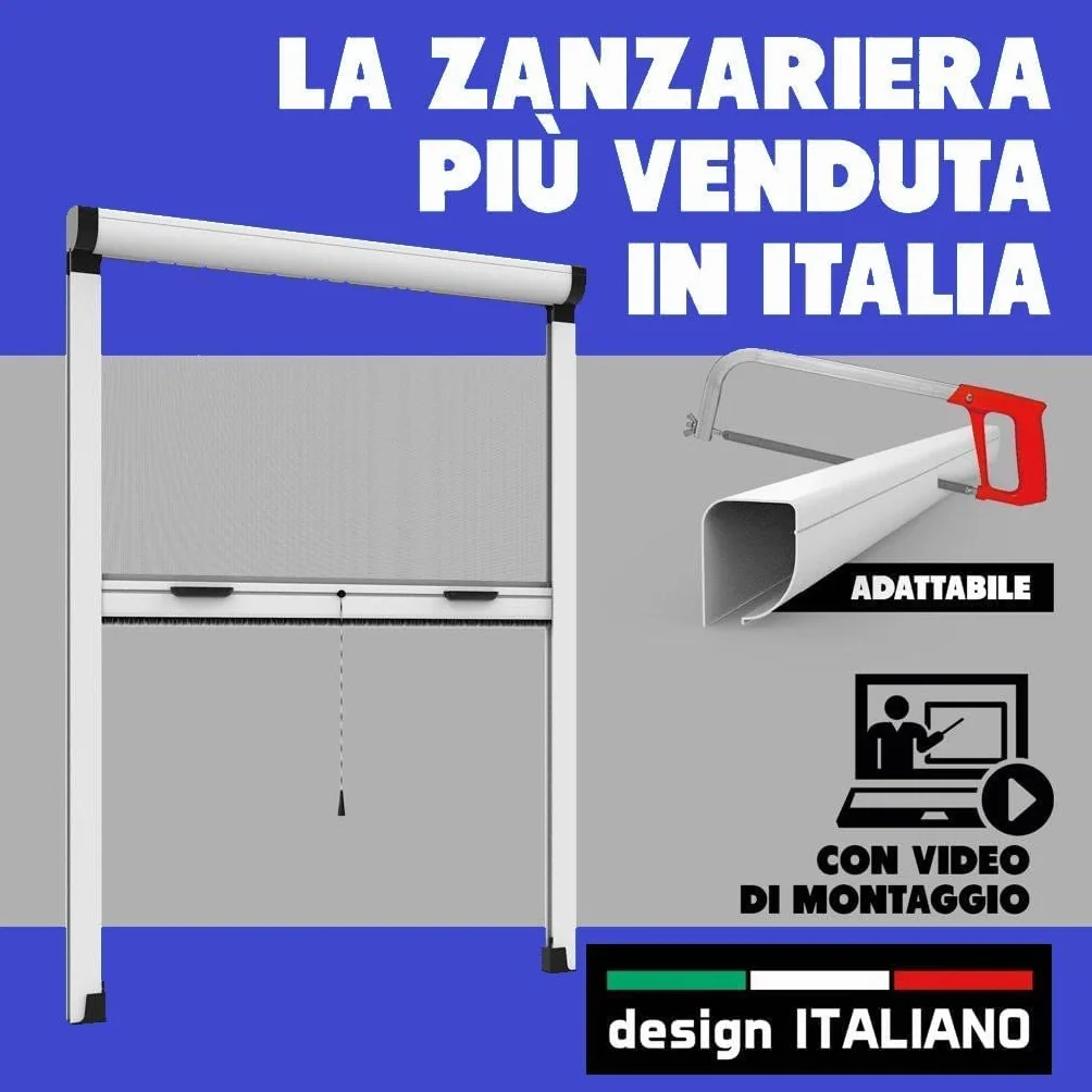 Zanzariera a Rullo Riducibile Verticale fai da te in kit Vari Colori e Misure disponibili (80 x 160, Bianco)