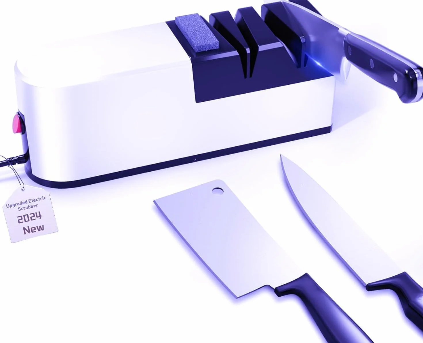 Affilacoltelli elettrico, sistema di affilatura coltelli 5 in 1 con lama dritta, affilacoltelli professionale diamantato PER affilatura grossolana, riparazione e affilatura coltelli (QO1)