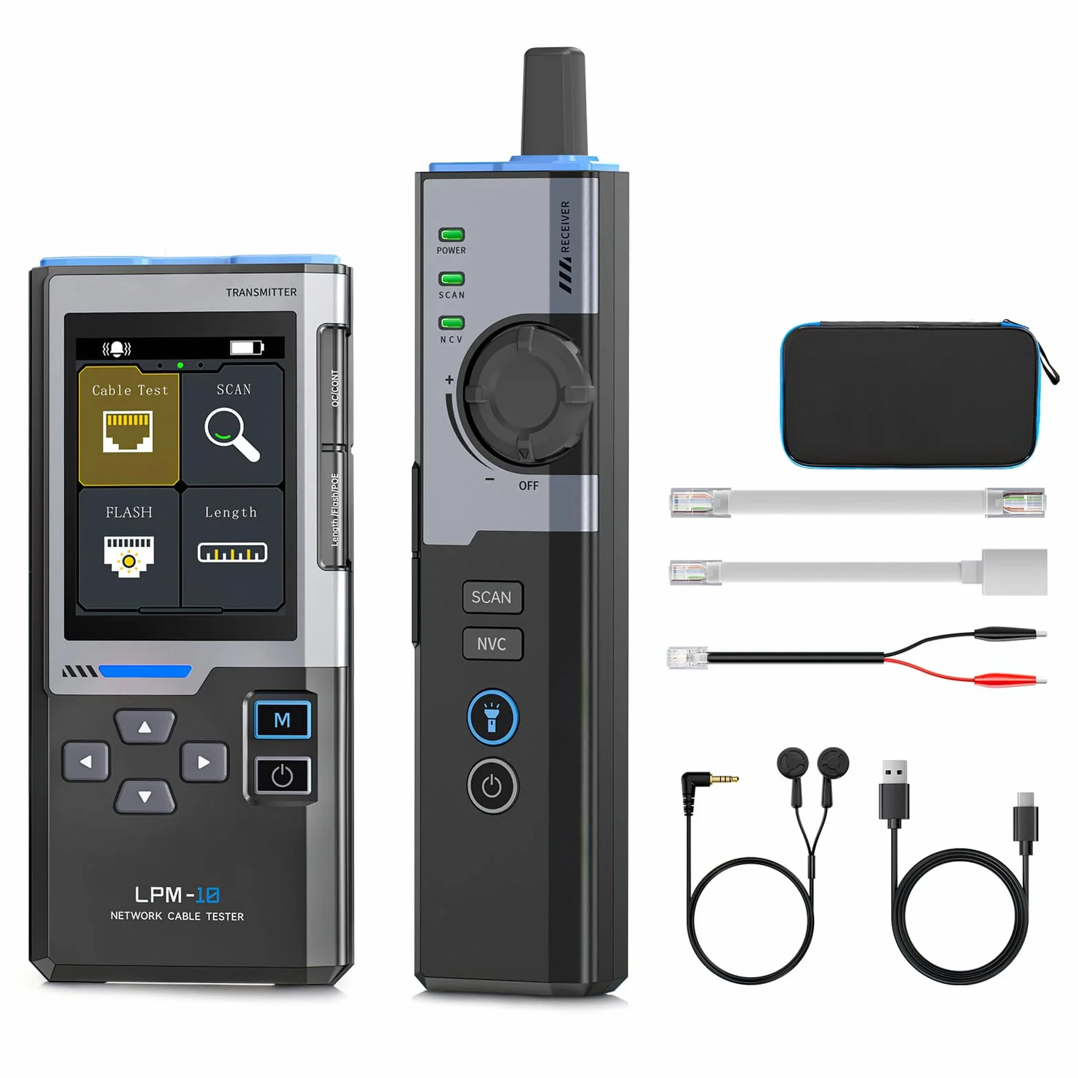 Tester Cavo Rete RJ45 POE Lan Tester di Rete Senza Interferenze, LPM-10 Network Cable Tester, Tester di Cavo Ethernet per crimpare test velocità cavo porta flashing senza contatto rilevamento NCV