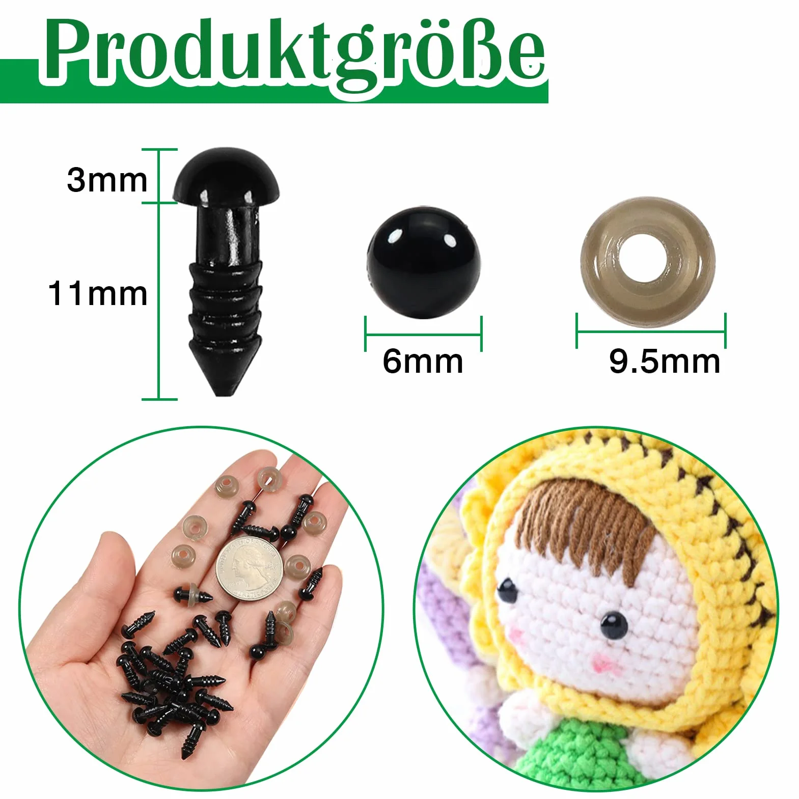 TOAOB 50 Pezzi Occhi di Sicurezza per Amigurumis con Rondelle 6 mm Nero Plastica Occhietti per Bambole Creazione Animale all'Uncinetto Pupazzi Creazione Artigianato Lavoretti
