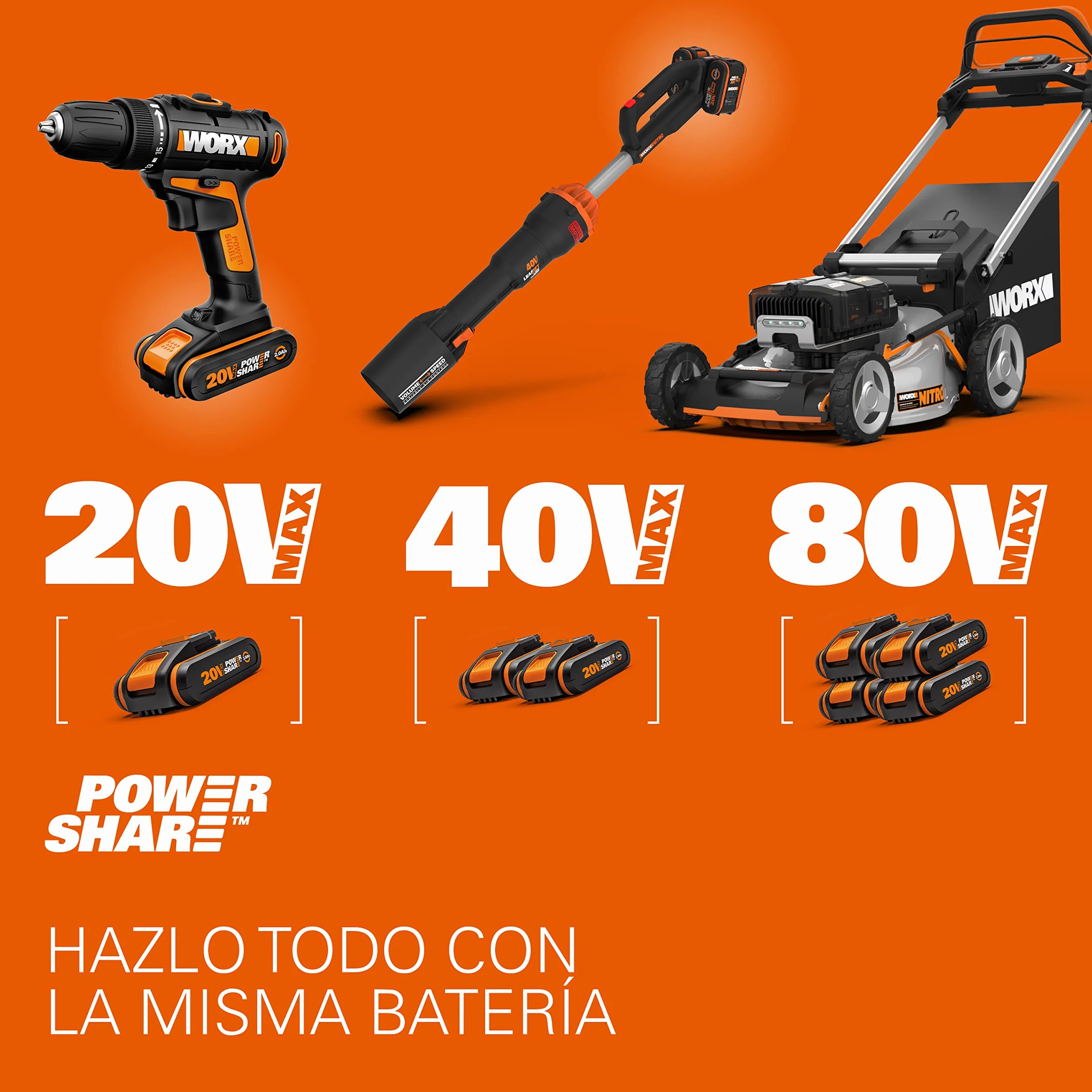 WORX Trapano a percussione senza fili 20 V WX370.2, 3 in 1, coppia massima di 50 Nm, mandrino 13 mm (multimateriale, 2 velocità, leggero ed ergonomico, con 1 batteria, caricabatterie, set di 51