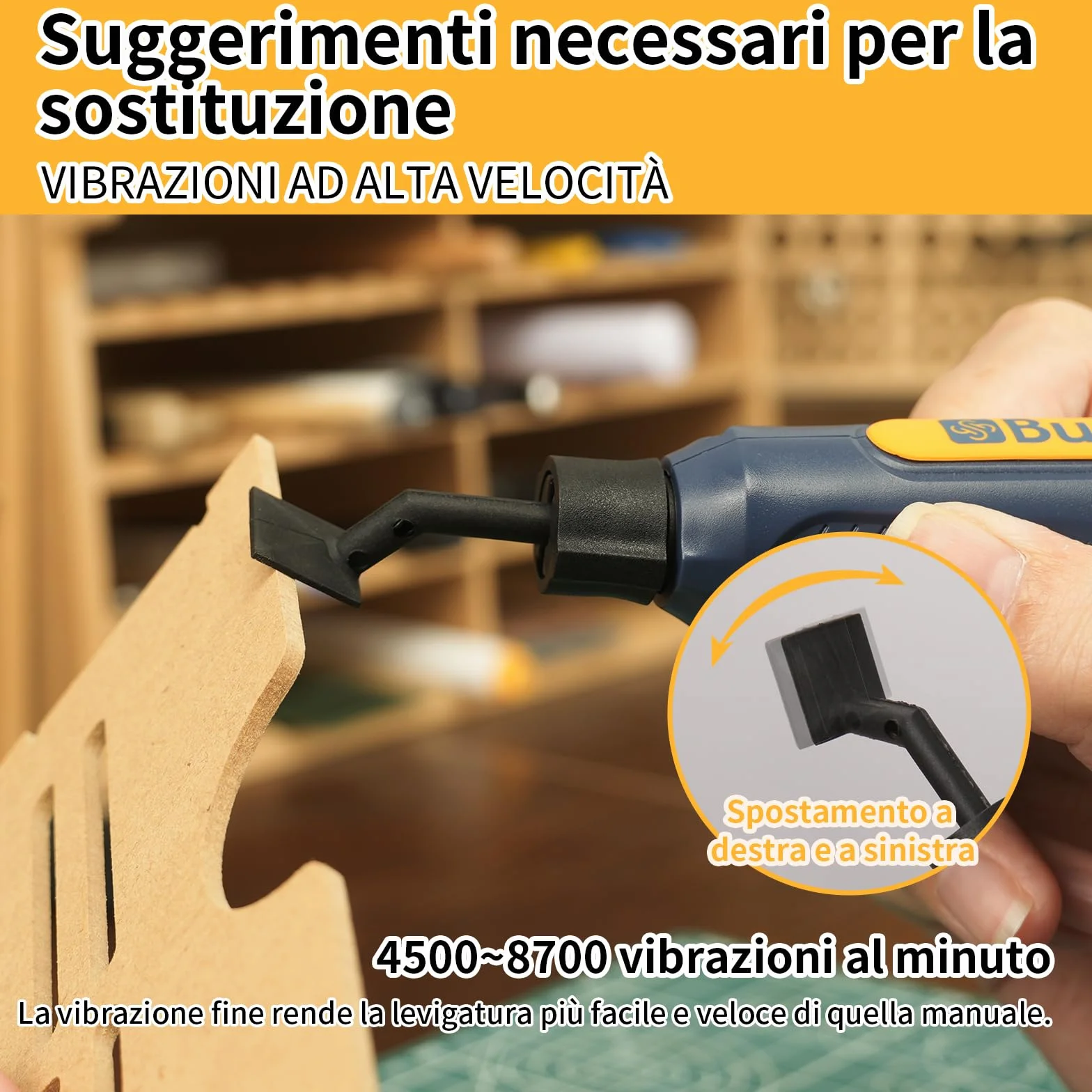 Levigatrice a Penna Senza Fili 5 Velocità Ricarica USB Luce LED Multiuso per Levigatura Lucidatura Finitura