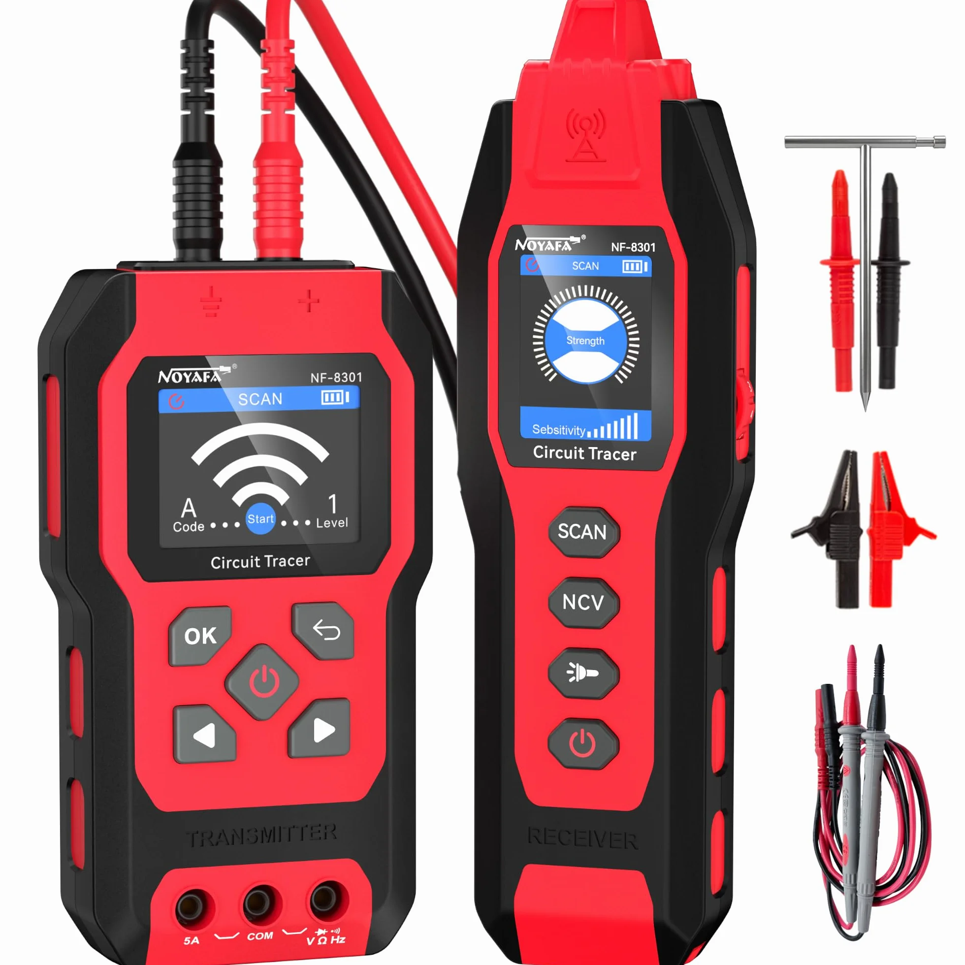 NOYAFA NF-8301 Rilevatore di Circuiti e Cercacavi, Localizzatore di Interruttori con Multimetro Digitale, Sensibilità 8 Livelli, Ricaricabile, per Cavi a Muro e Sotterranei