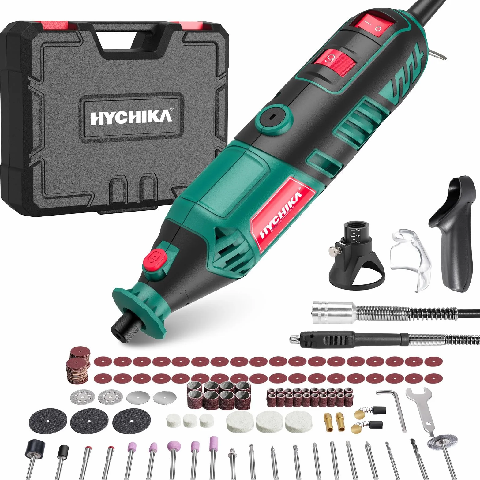 HYCHIKA utensile rotante 170W, kit multiutensile velocità variabile 8000-35000 RPM, 173 pezzi con albero flessibile