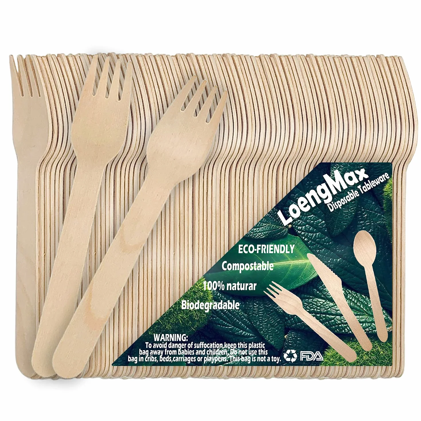 Posate in legno usa e getta 15 cm, 100 forchette ecologiche biodegradabili