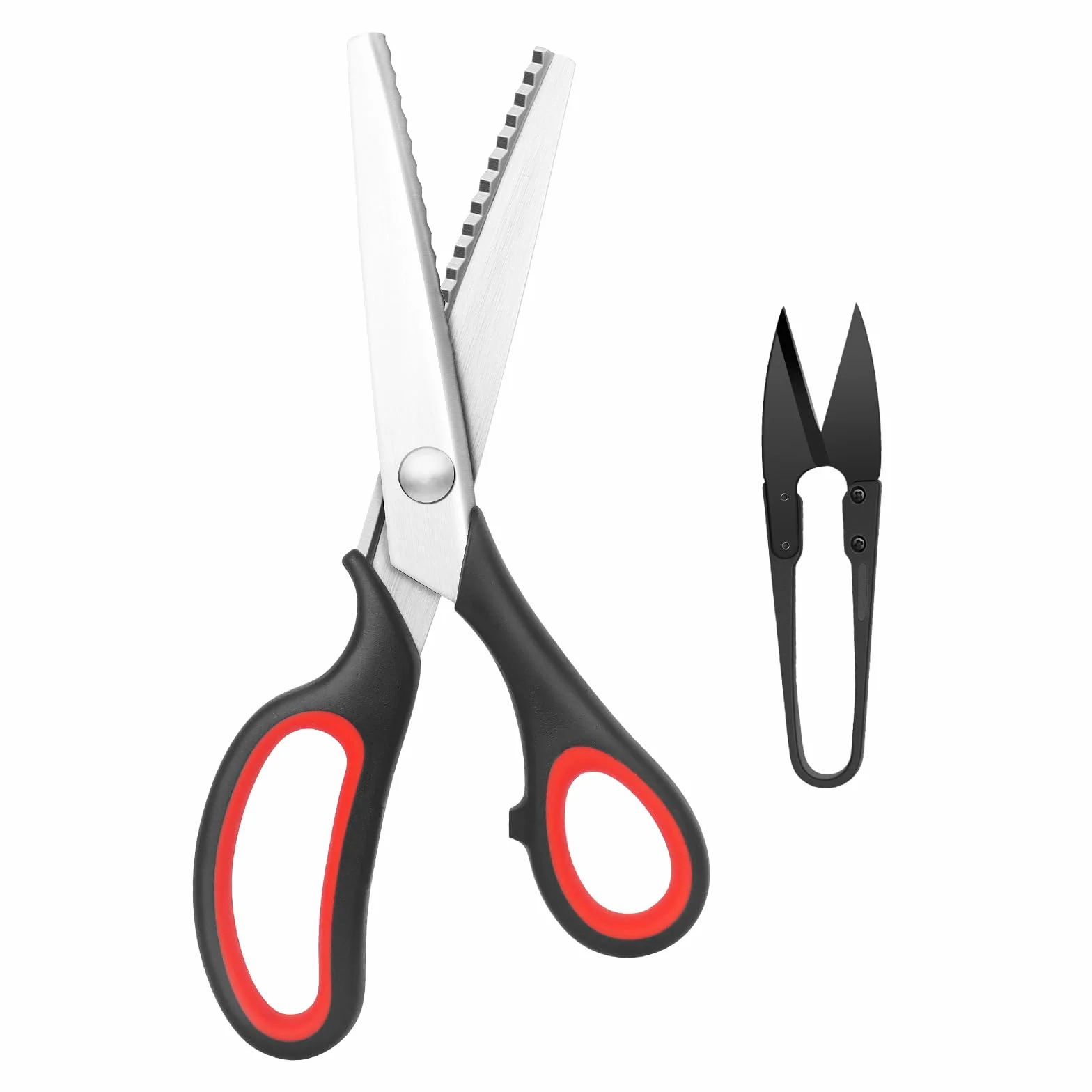 Set di Forbici a Zig-Zag e Tagliafilo, Forbici da Cucito da 26 cm con Bordo Dentellato per Taglio Tessuti e Artigianato, Strumenti Professionali in Acciaio Inossidabile (Nero e Rosso)