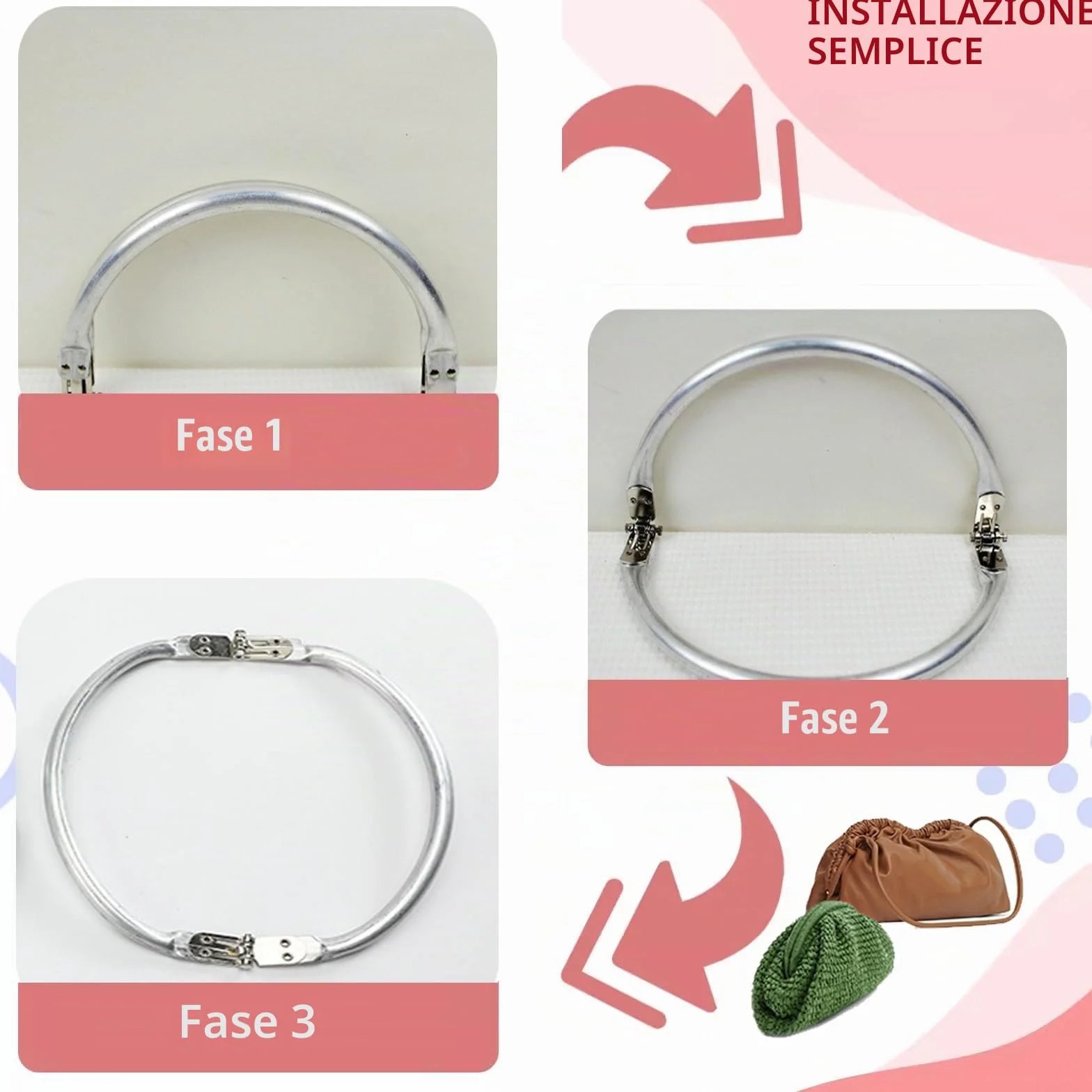 4 Pezzi Chiusura Borsa Uncinetto, 19cm Chiusura clic clac per Borse Clutch per Borse Uncinetto Alluminio per Borsa Frizione Artigianato Progetti Accessori per Borse Fai da Te