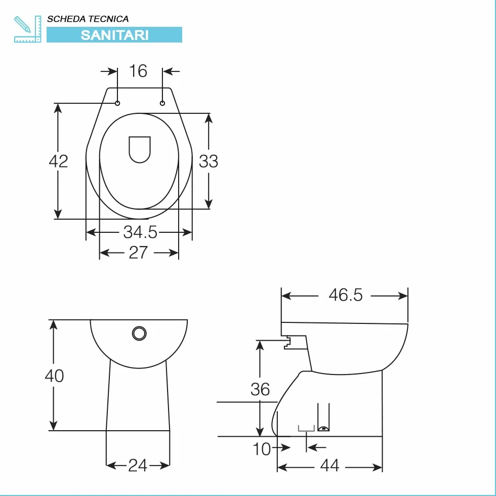 Inbagno Sanitari Bagno in Set, Completo di WC, copriwater, Bidet e lavabo 65 cm con Colonna