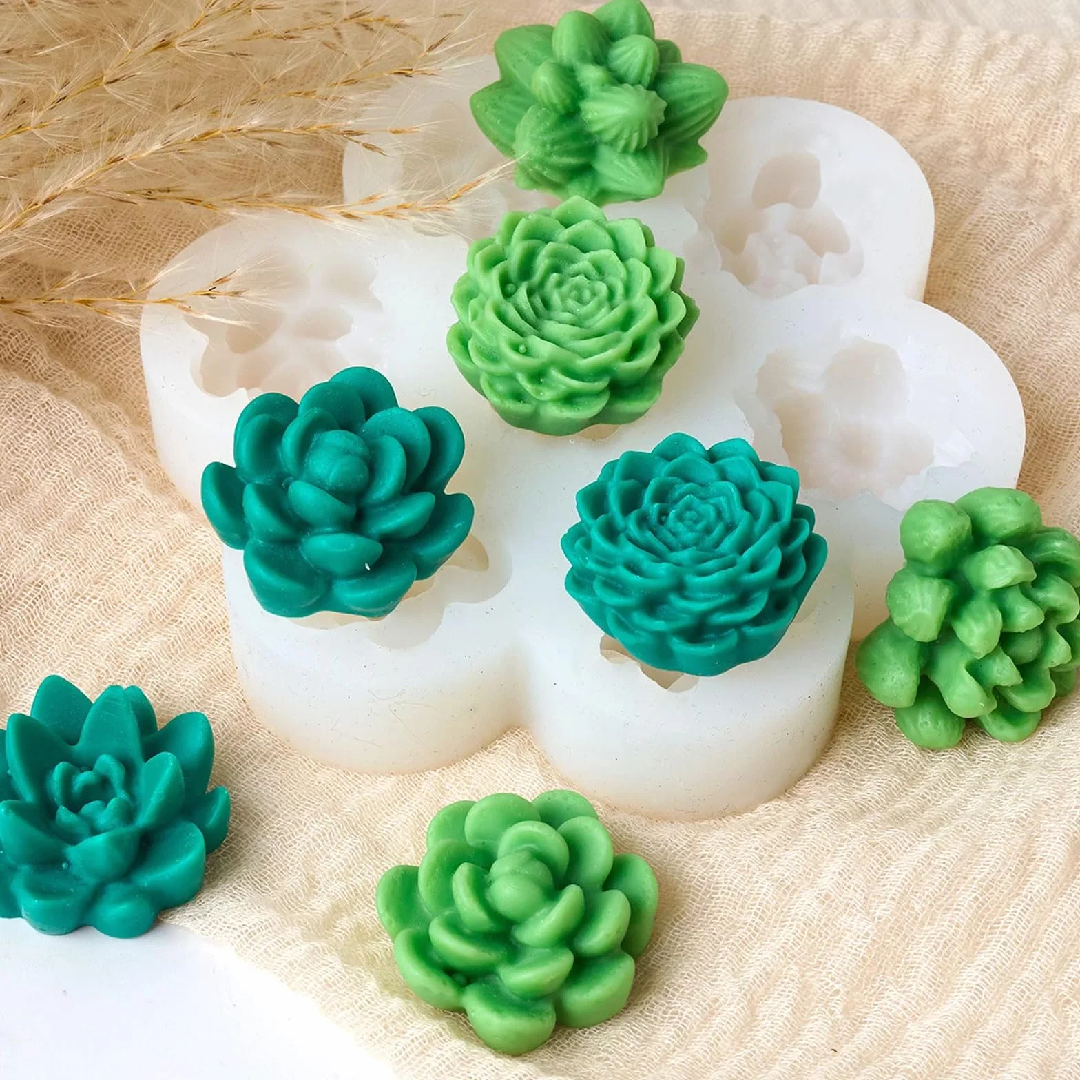 2 Pezzi Stampi per Candele Fiori, Succulenta + Rosa, Stampo in Silicone 3D per Candele, per Torte, Cioccolato, Fondente, Aromaterapia e Creazione di Candele