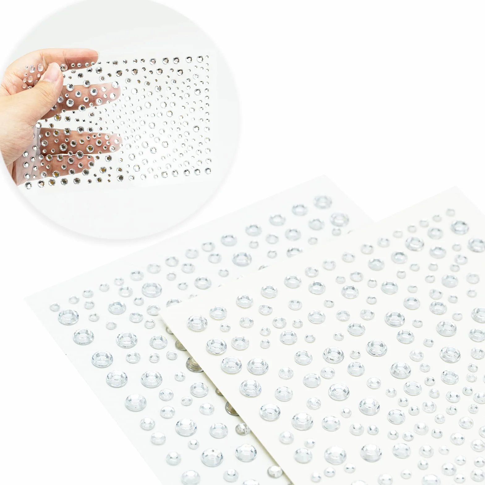 4 Fogli 1300 Pezzi Adesivi Strass, Autoadesivo Cristallo Strass Adesivo Telefono PC Decorazione Fai da Te Adesivi Acrilico Brillantini Glitter Gemme Rotondo di Perline