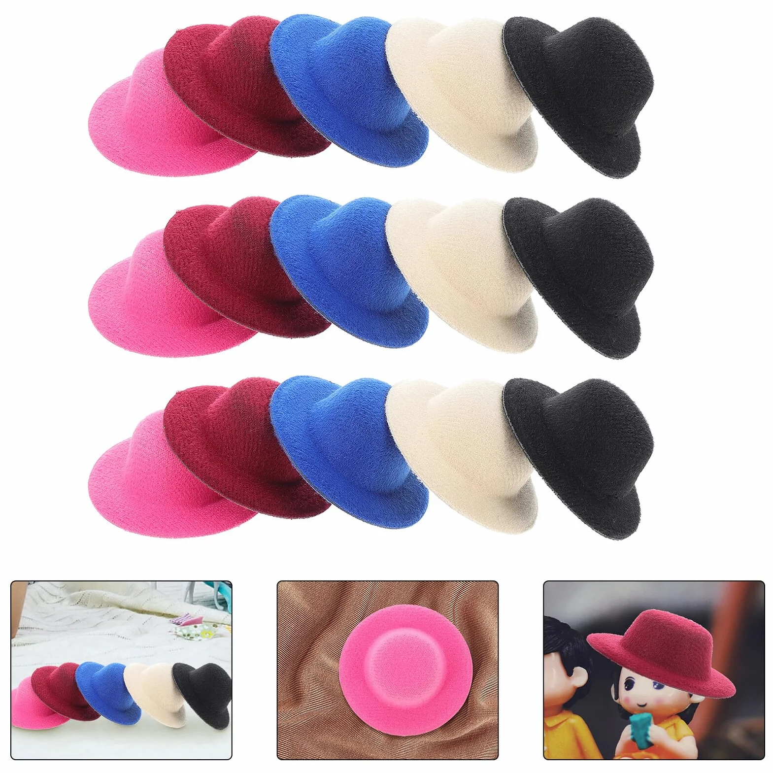 GARVALON 15 Pezzi Mini Cappelli Decorativi per Bambole, Accessori in Stoffa Facili da Installare, per Casa delle Bambole e attività Manuali