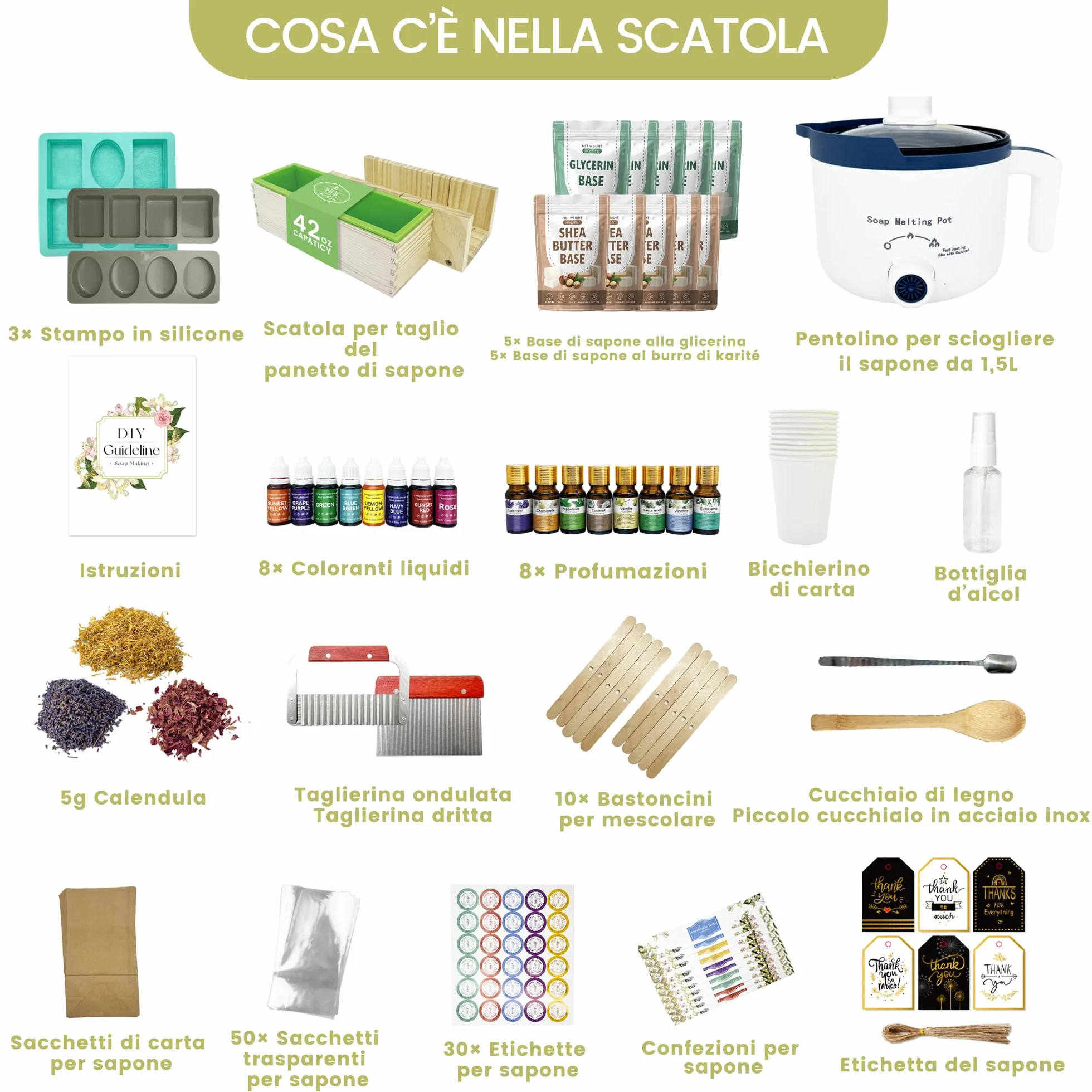 LFISGNN Kit di produzione di sapone di lusso per la produzione di saponi, Kit completo fai da te composto da fonditore e forniture complete per il savo