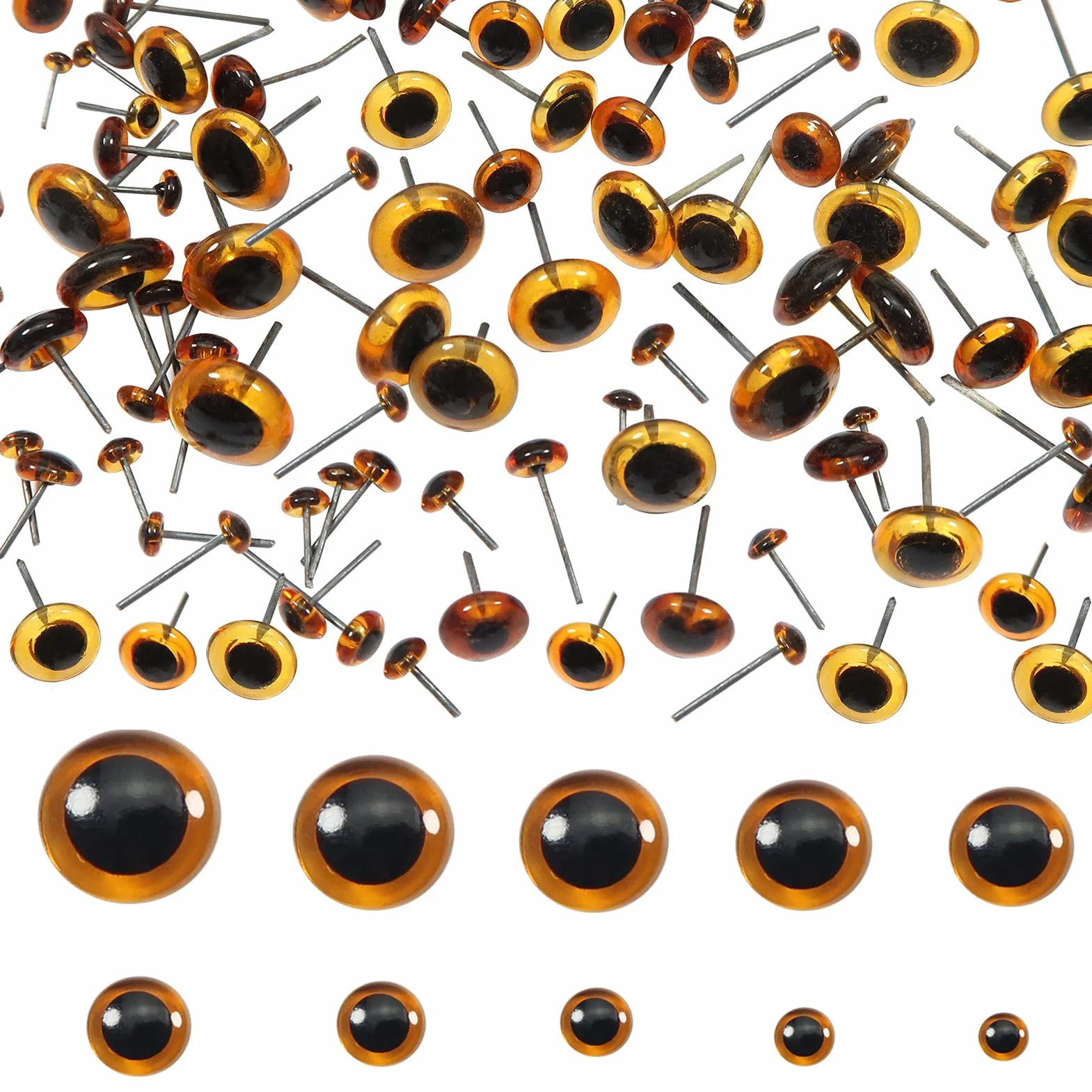 TOAOB 100 Pezzi Occhi di Sicurezza per Amigurumis Marrone Chiaro Occhi Giocattolo in Vetro 3mm a 12 mm per Lavoretti Fai da Te Creazione Bambole Pupazzi Artigianato