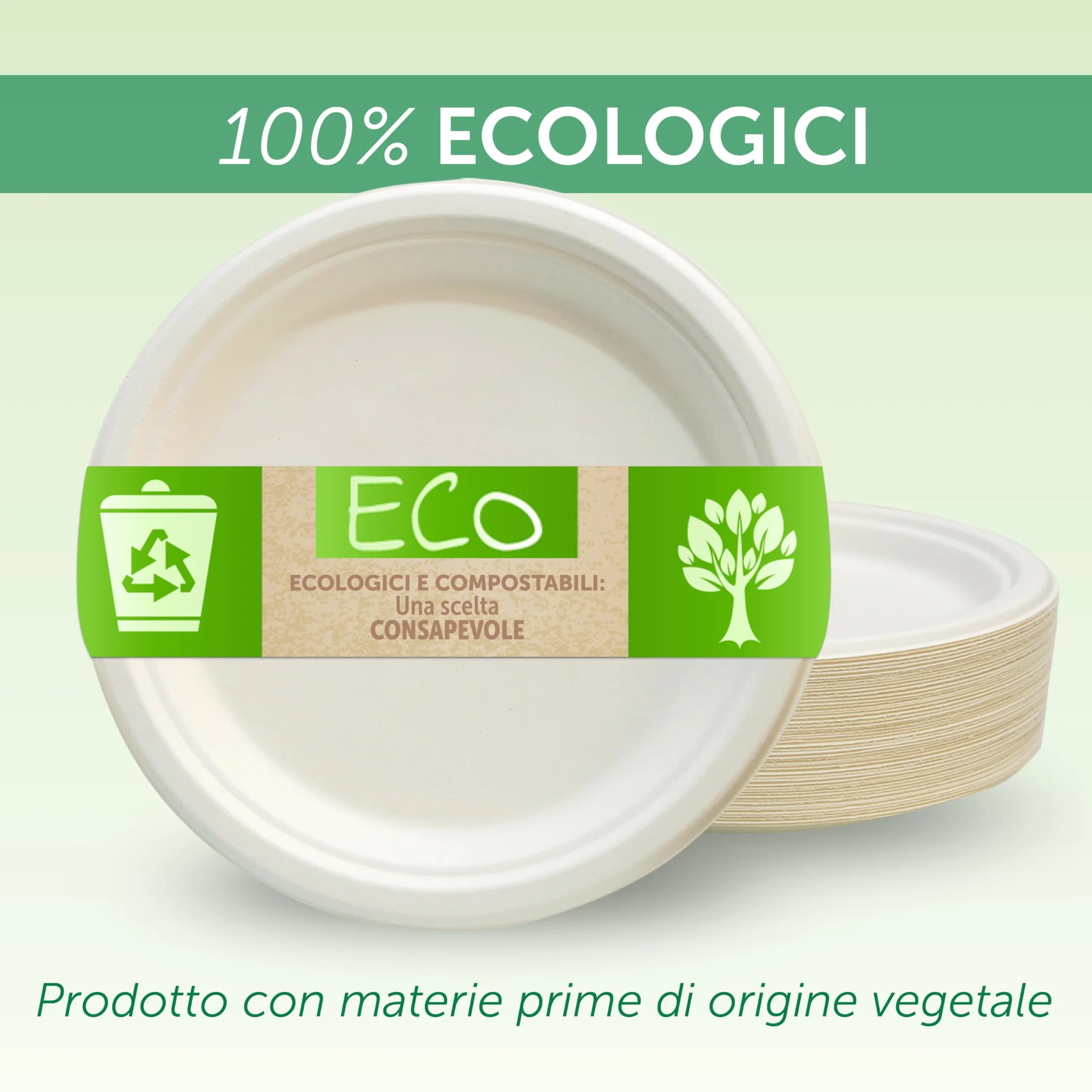 DETERMONDO Set di 150 Piatti Piani 23 cm in Carta Biodegradabile Compostabile per Feste e Catering