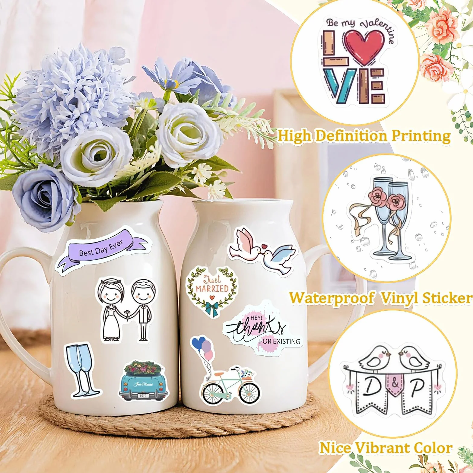 Vintage Wedding Stickers 50pcs Guestbook Album Matrimonio Adesivi